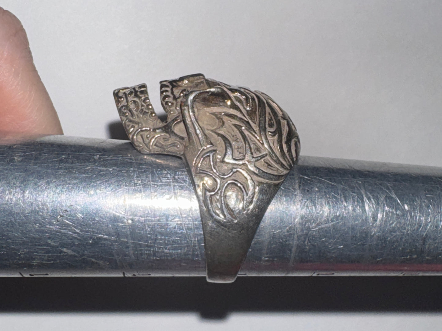 Sterling Silver Flame Skull Ring, Size 12
