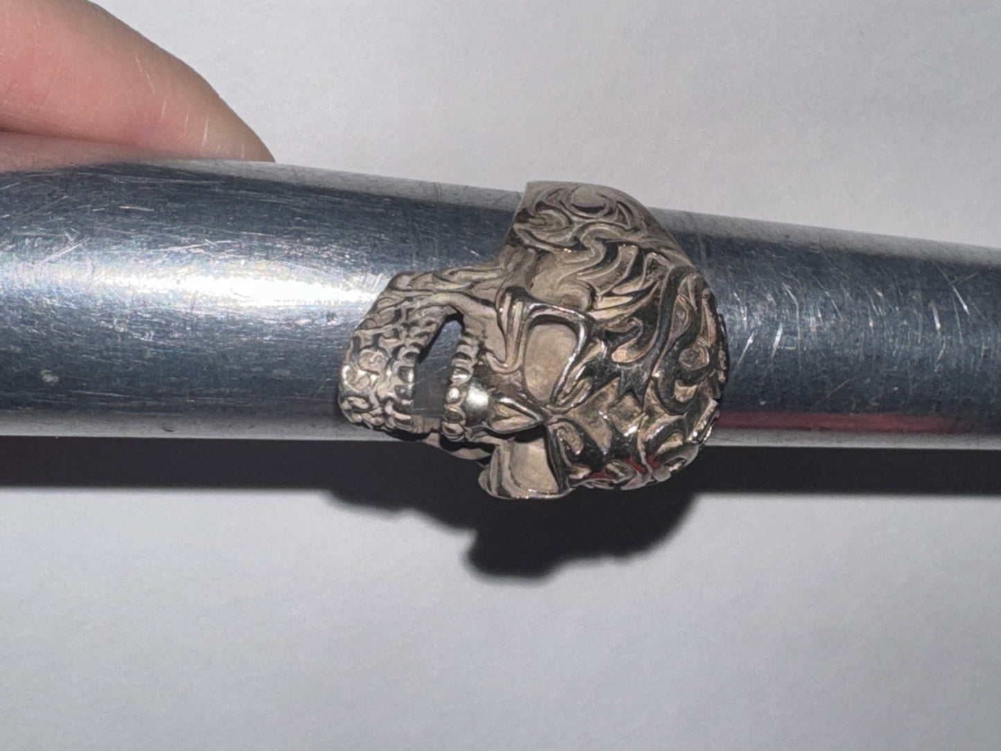 Sterling Silver Flame Skull Ring, Size 12
