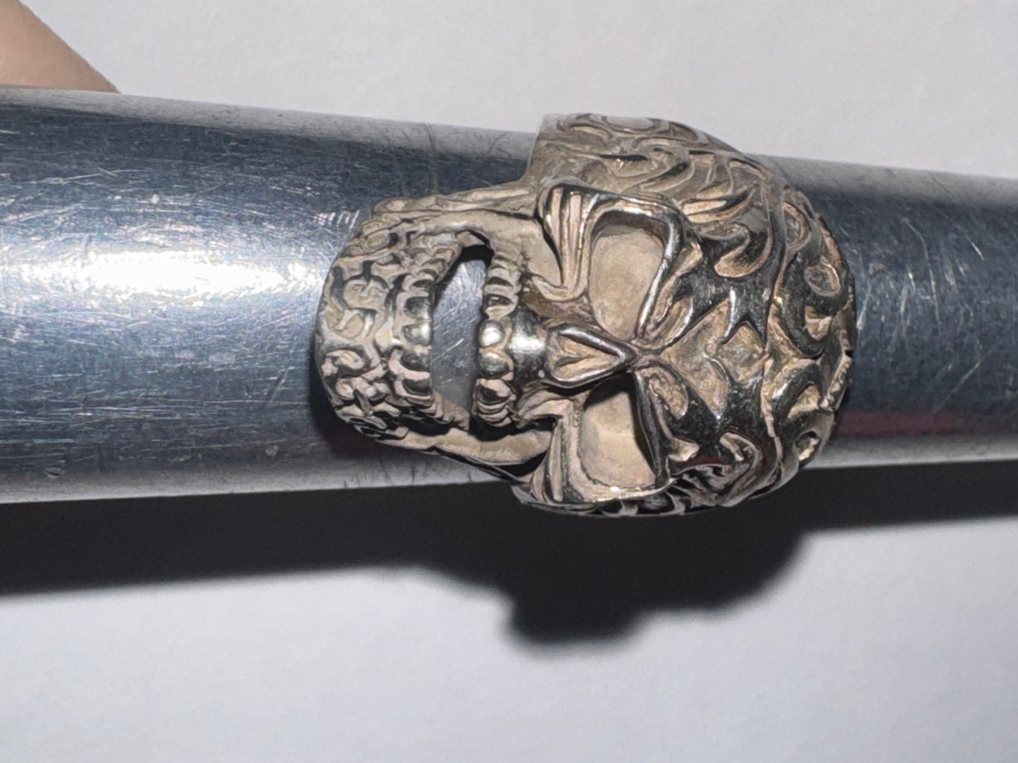 Sterling Silver Flame Skull Ring, Size 12