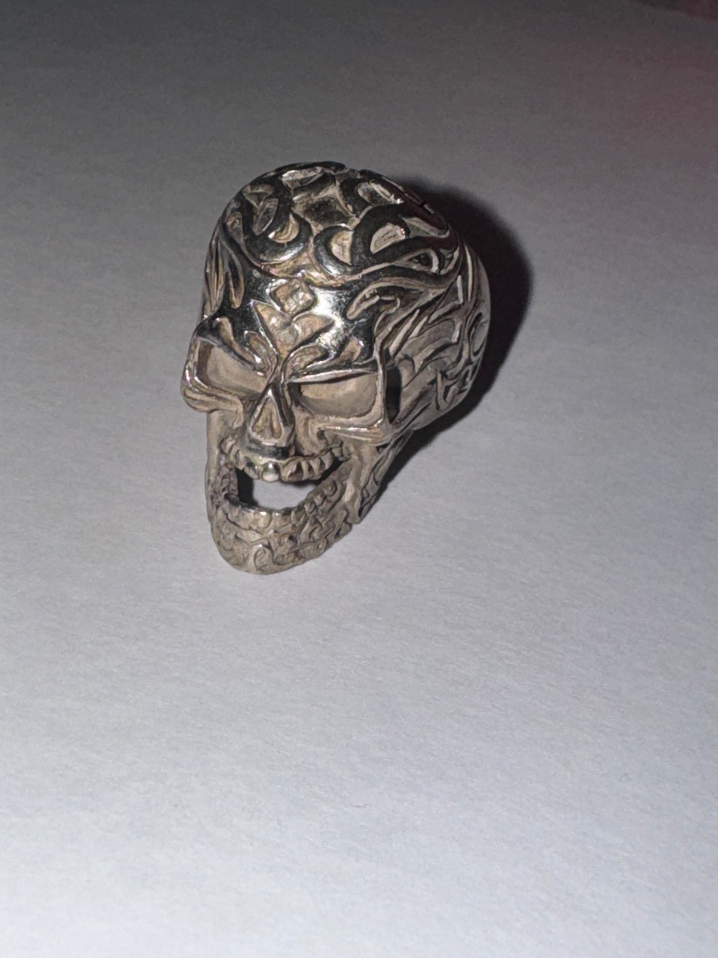 Sterling Silver Flame Skull Ring, Size 12