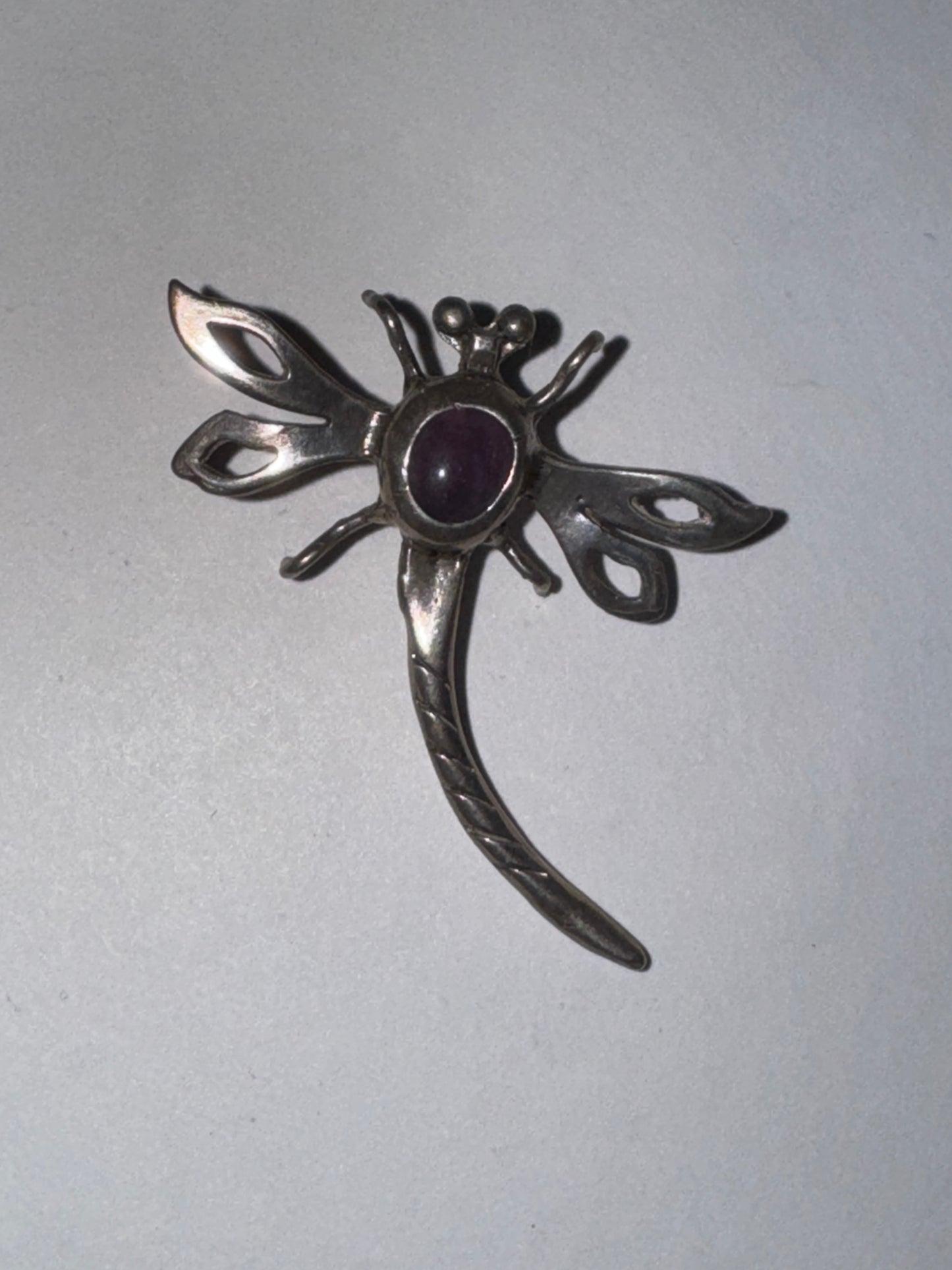 Sterling Dragonfly With Amethyst Pendant