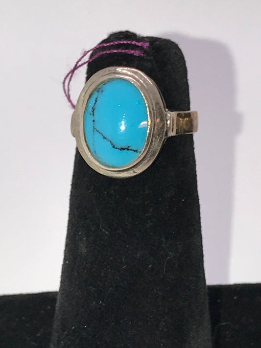 Oval Turquoise and Silver Ring, Size 7