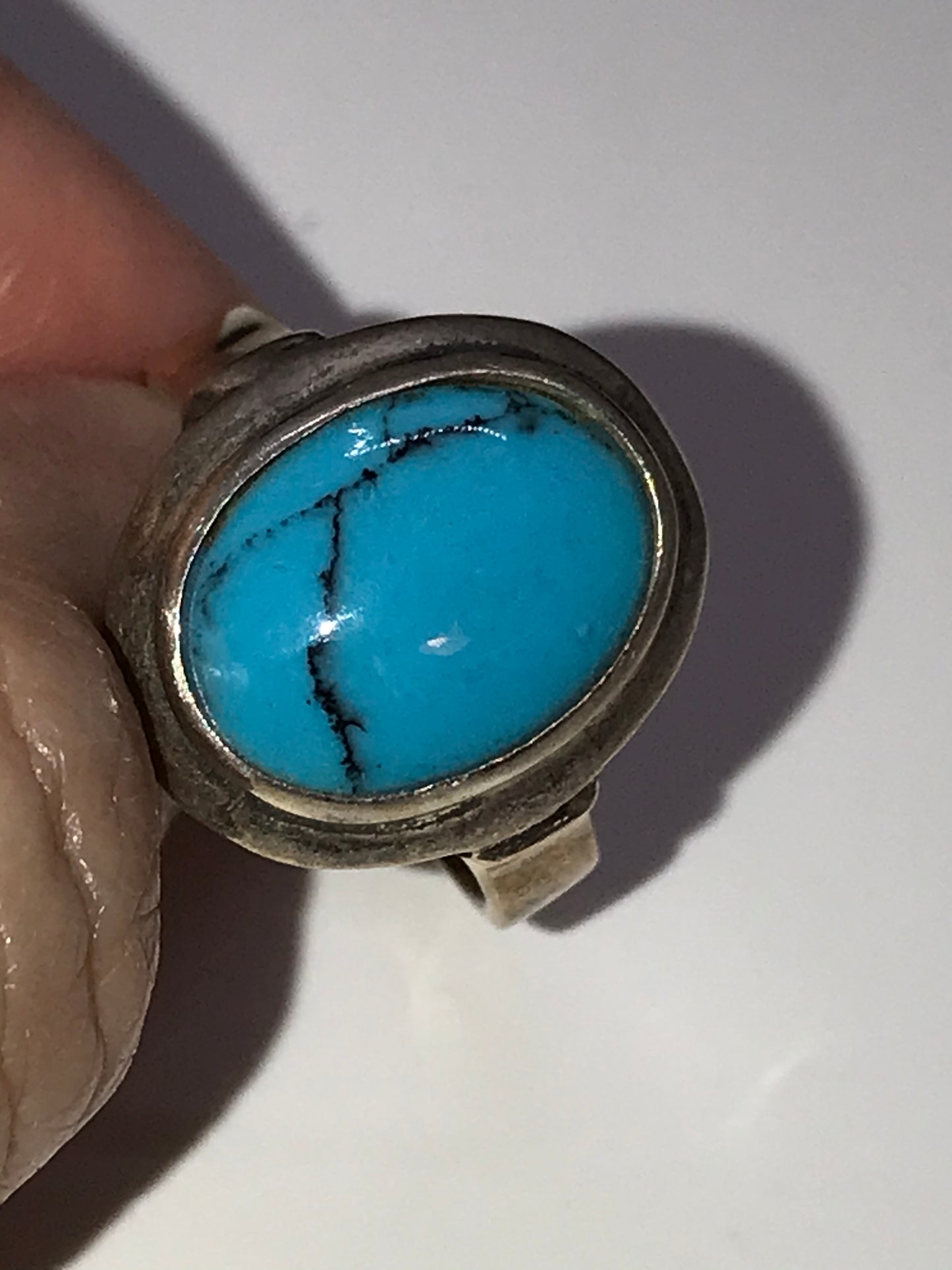 Oval Turquoise and Silver Ring, Size 7