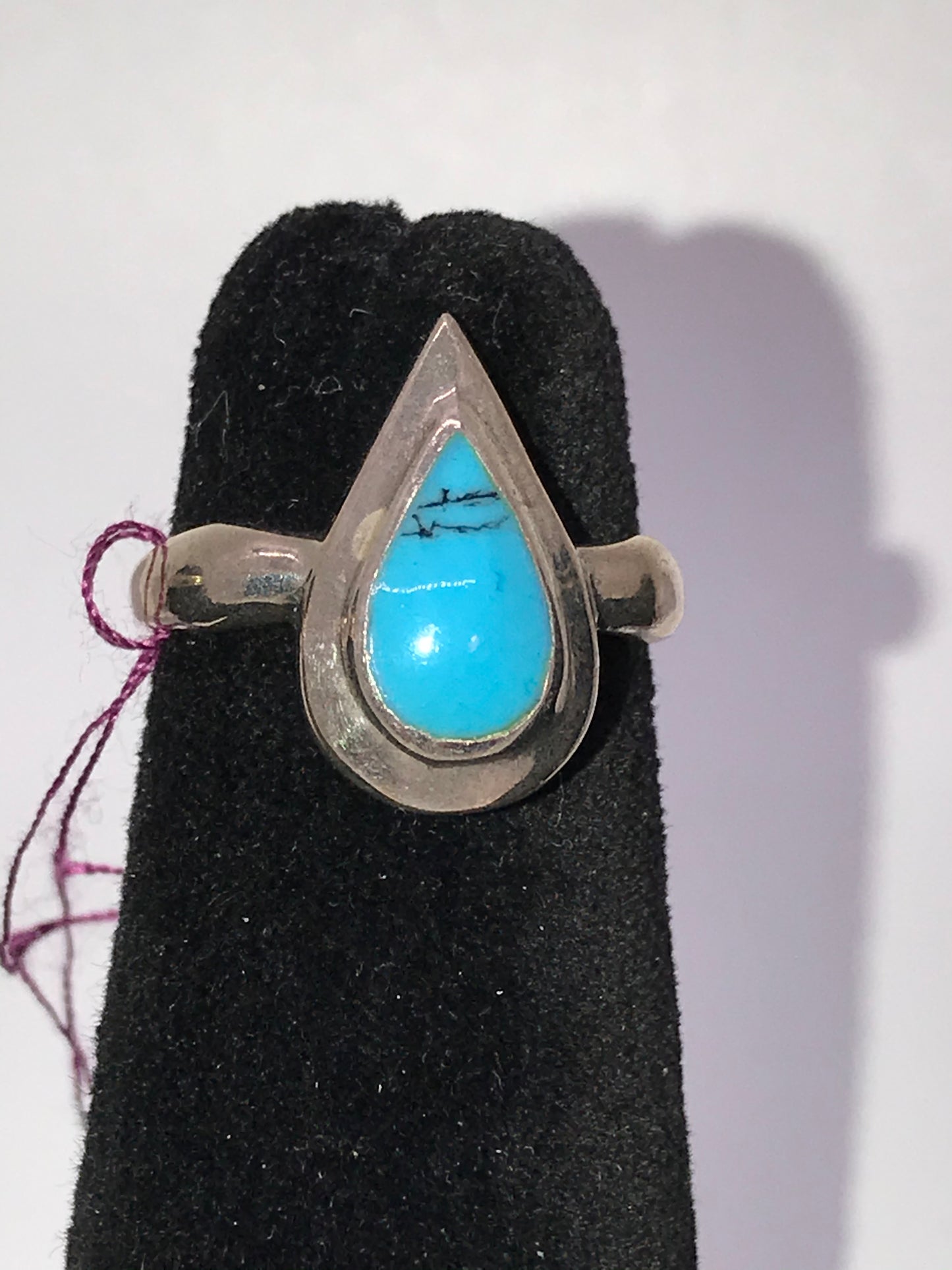 Turquoise Teardrop and Silver Ring, Size 6 1/2