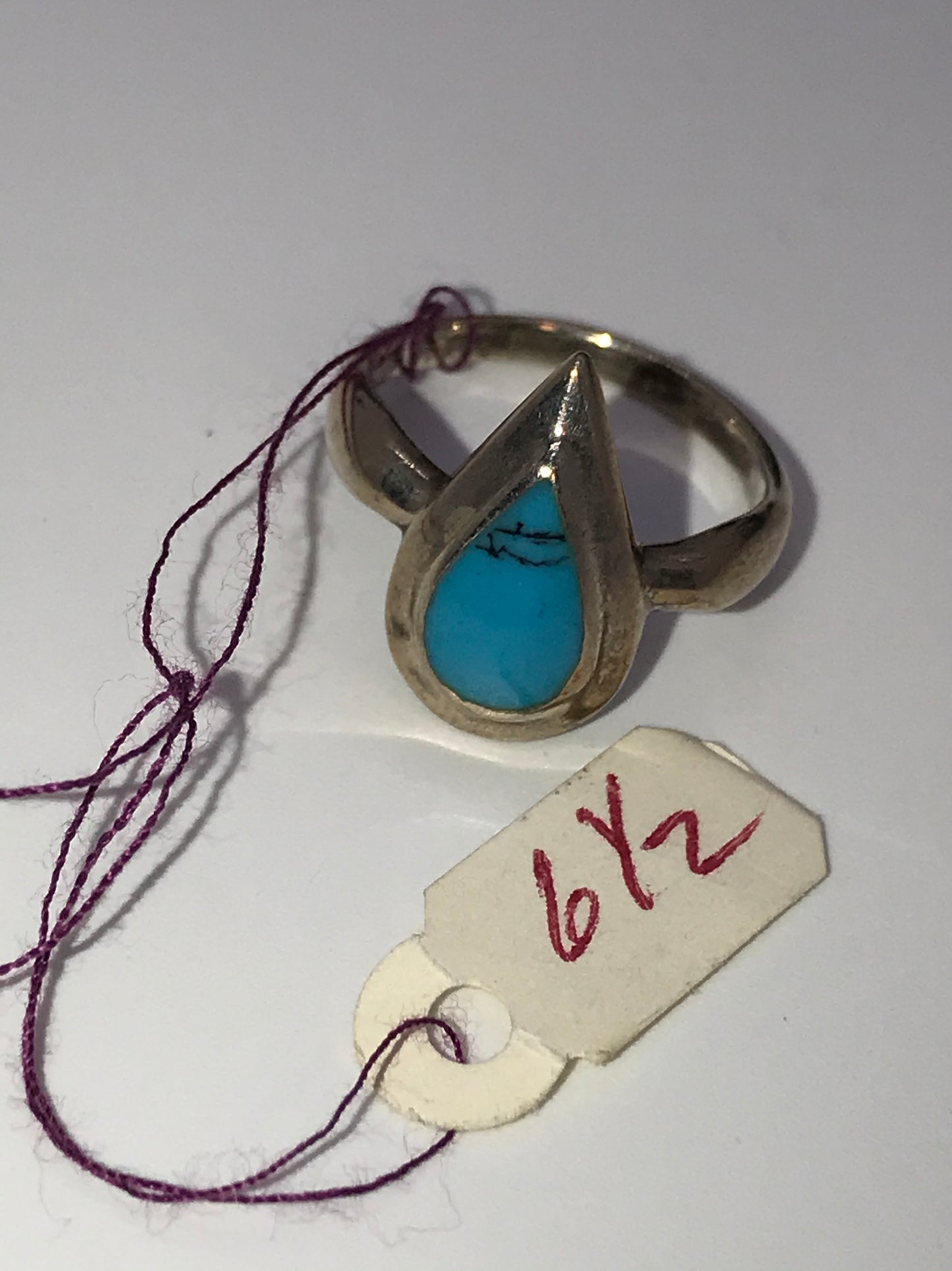 Turquoise Teardrop and Silver Ring, Size 6 1/2