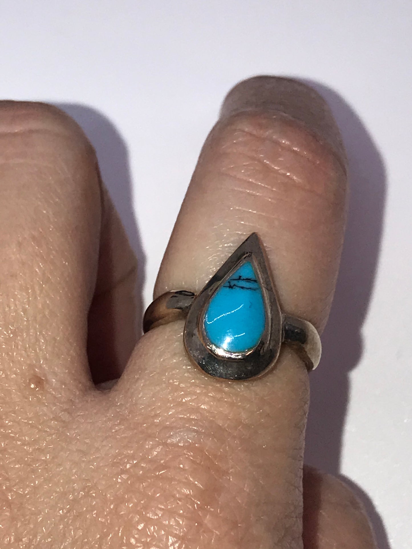 Turquoise Teardrop and Silver Ring, Size 6 1/2