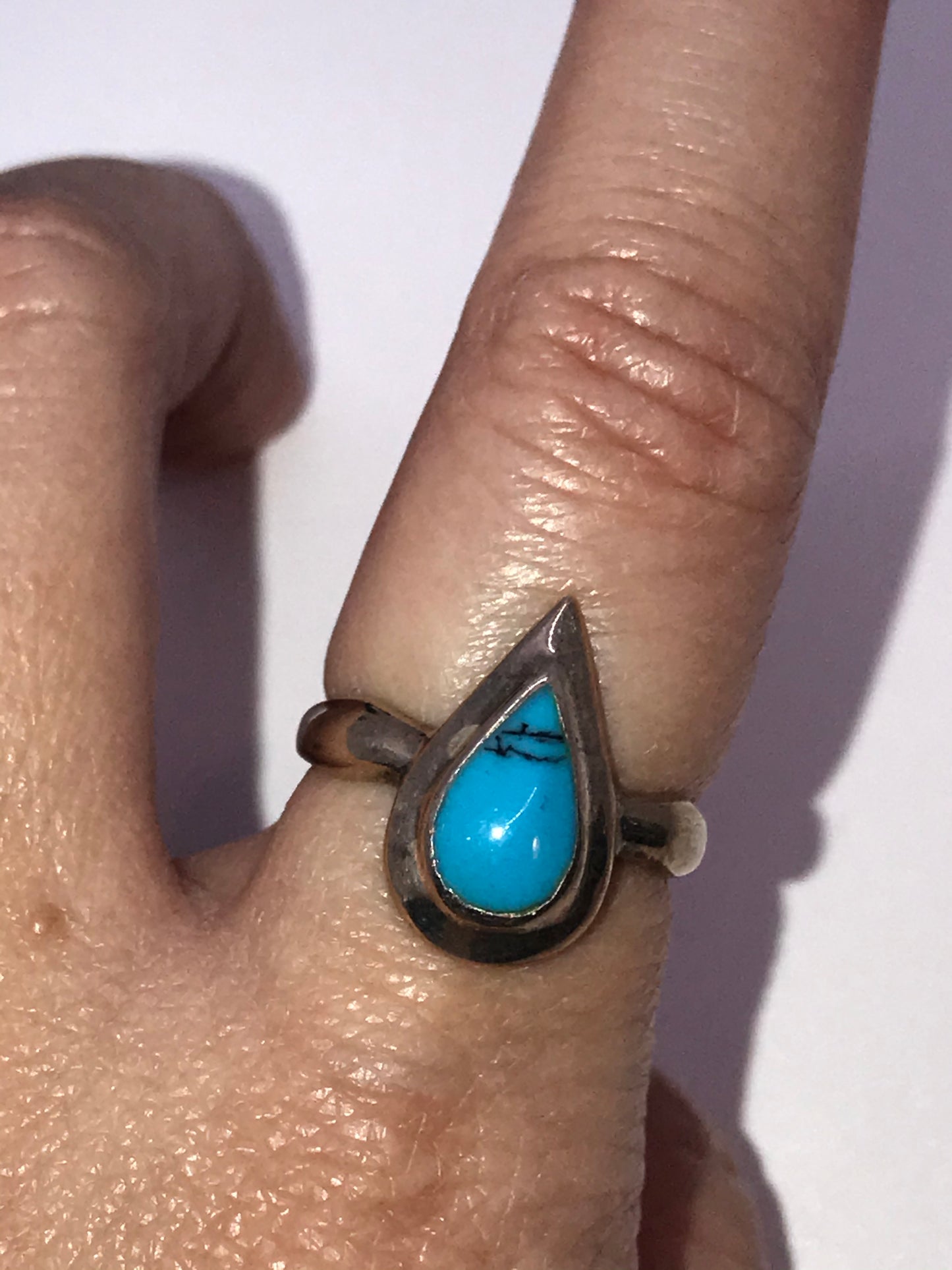 Turquoise Teardrop and Silver Ring, Size 6 1/2