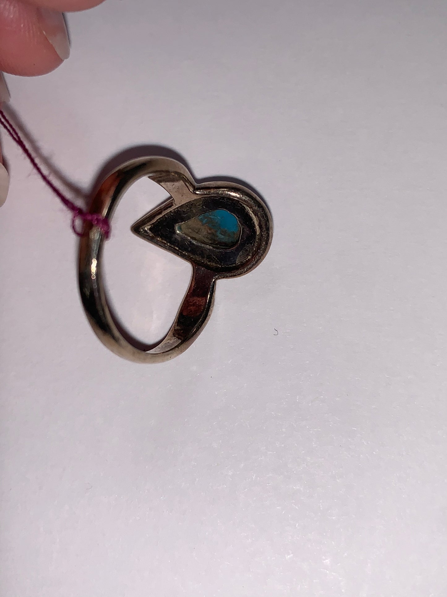 Turquoise Teardrop and Silver Ring, Size 6 1/2
