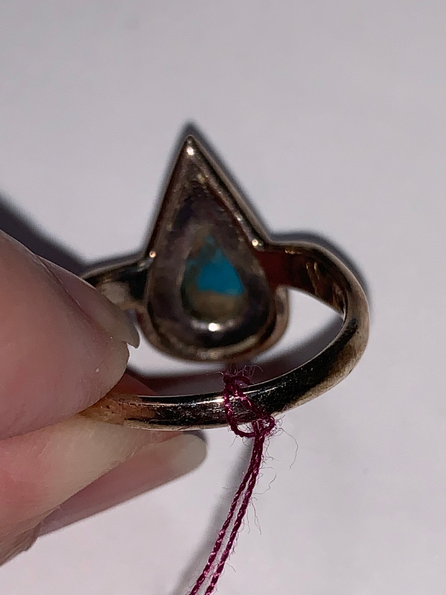 Turquoise Teardrop and Silver Ring, Size 6 1/2
