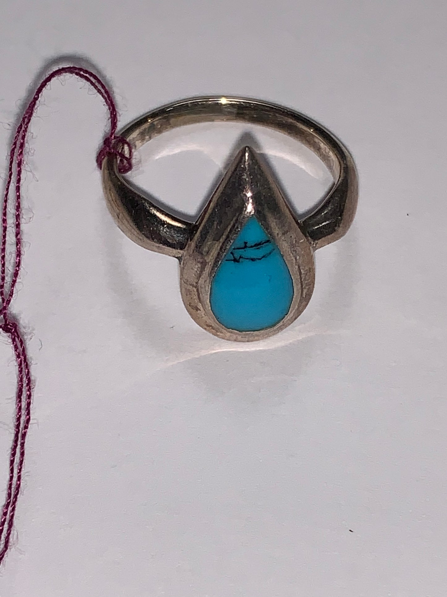 Turquoise Teardrop and Silver Ring, Size 6 1/2