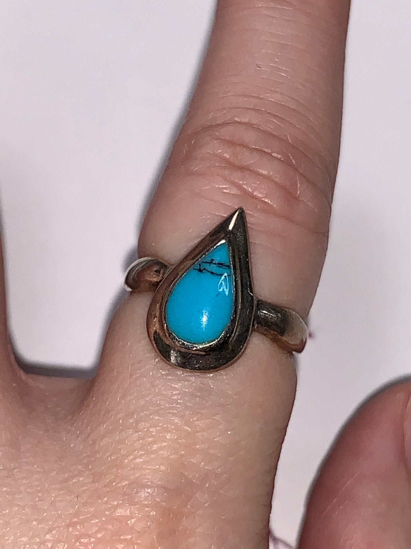 Turquoise Teardrop and Silver Ring, Size 6 1/2
