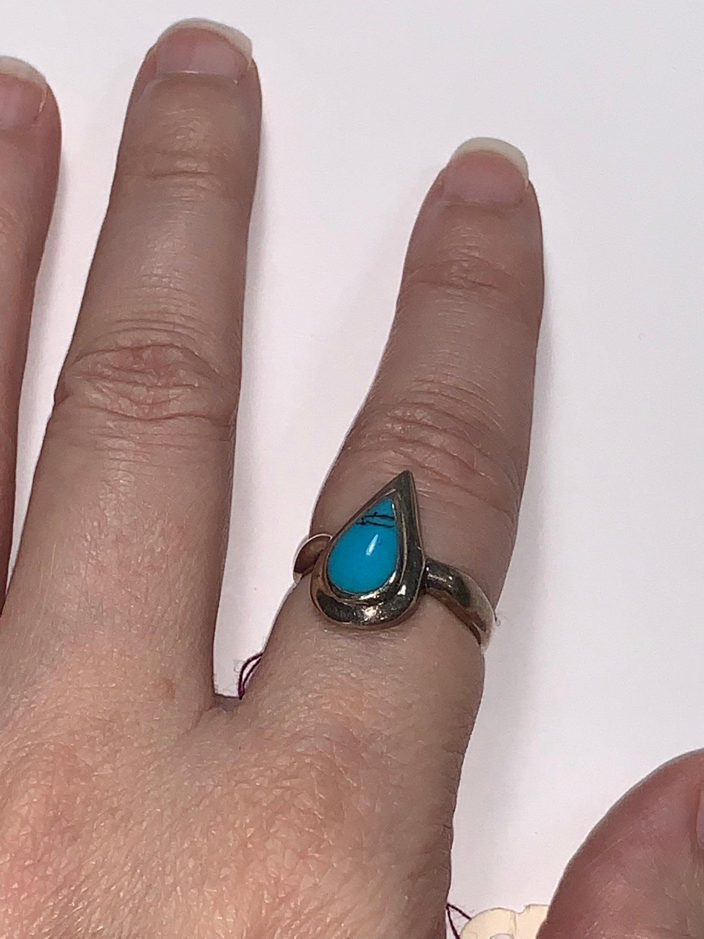 Turquoise Teardrop and Silver Ring, Size 6 1/2