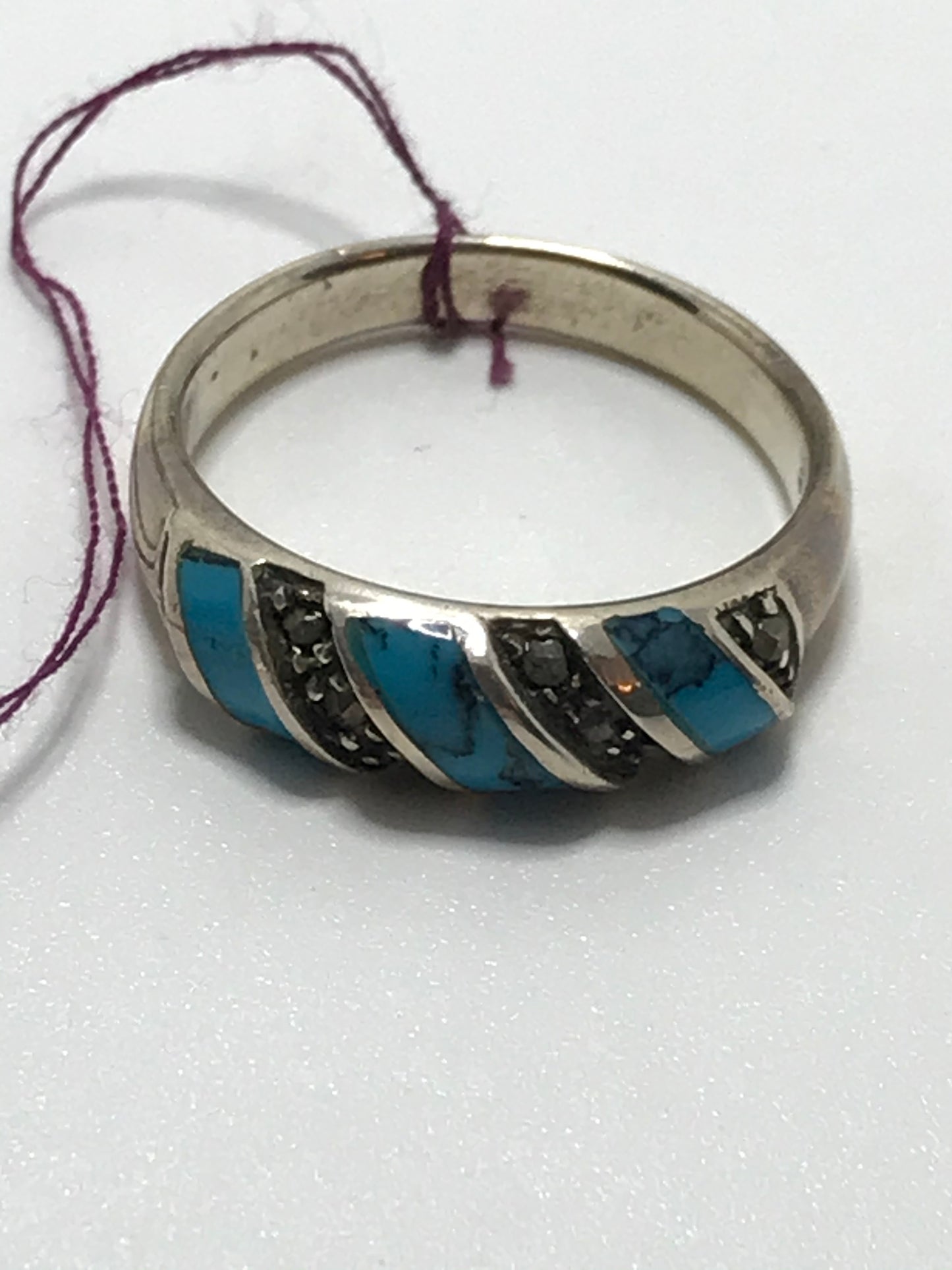 Turquoise and Marcasite Silver ring, Size 9