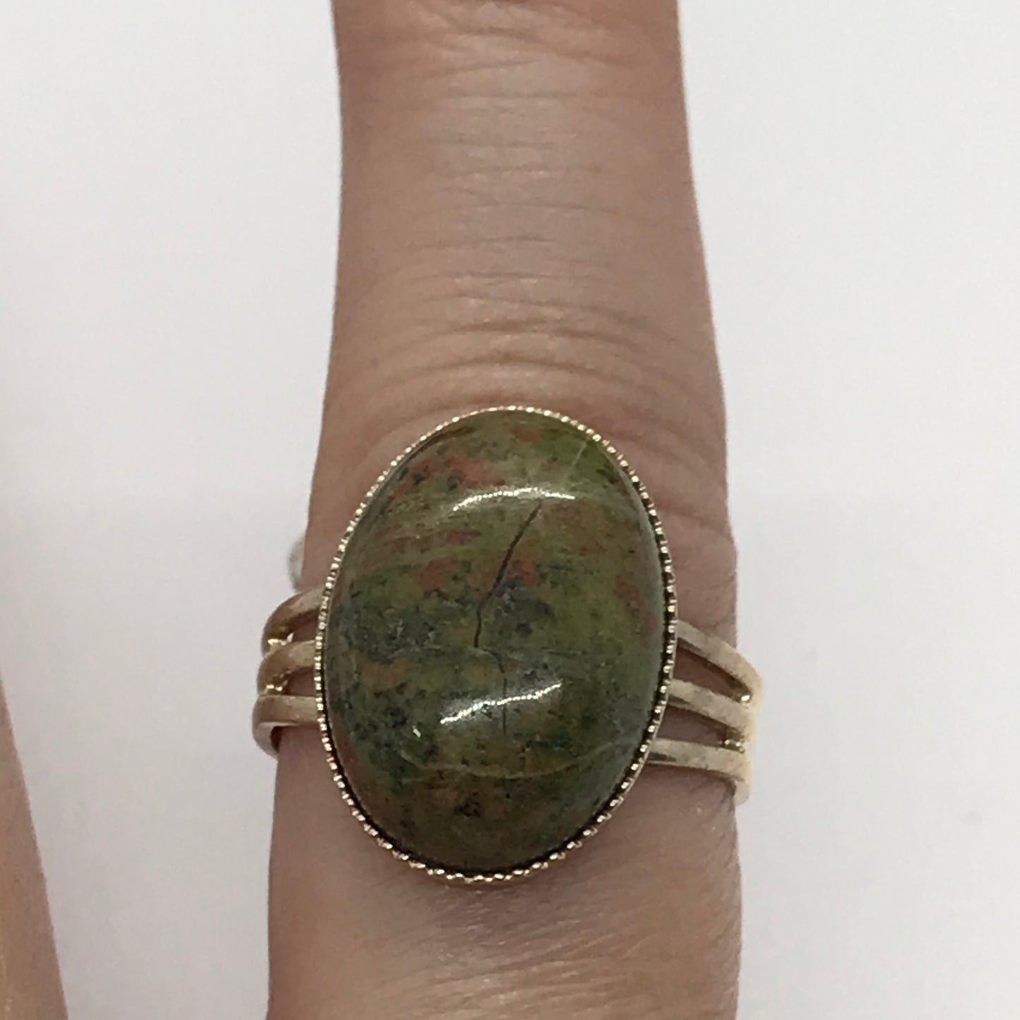 Unakite Silver Plated Ring, Sizeable