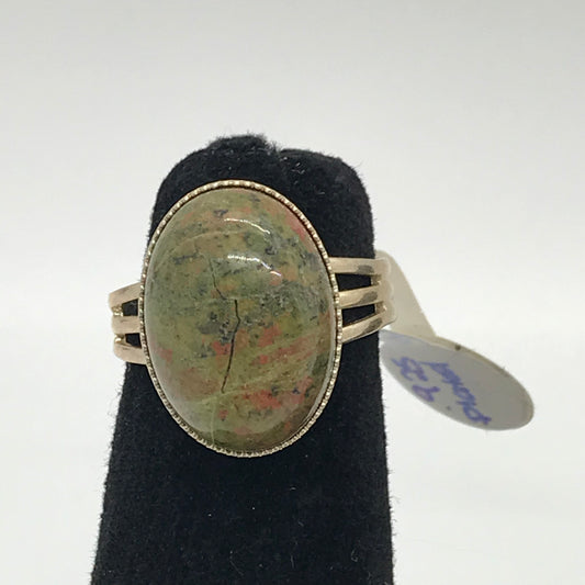 Unakite Silver Plated Ring, Sizeable