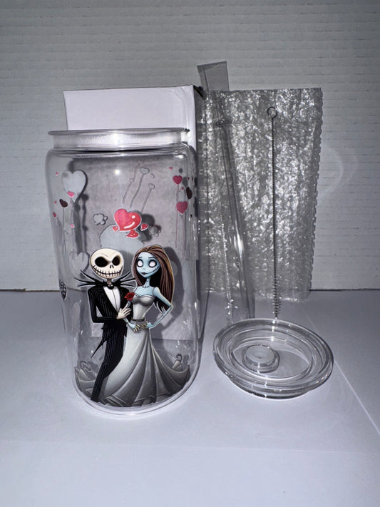 Halloween Wedding Themed 16 Oz Plastic Cup With Love Hearts
