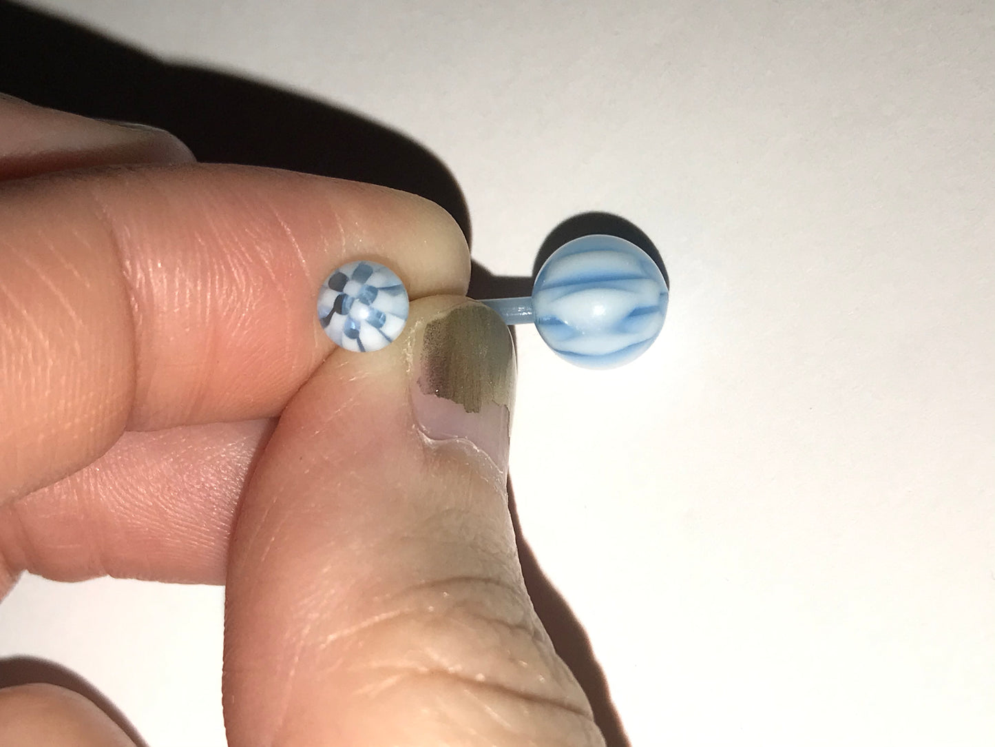 14 Gauge Blue and White Checkerboard Belly Ring