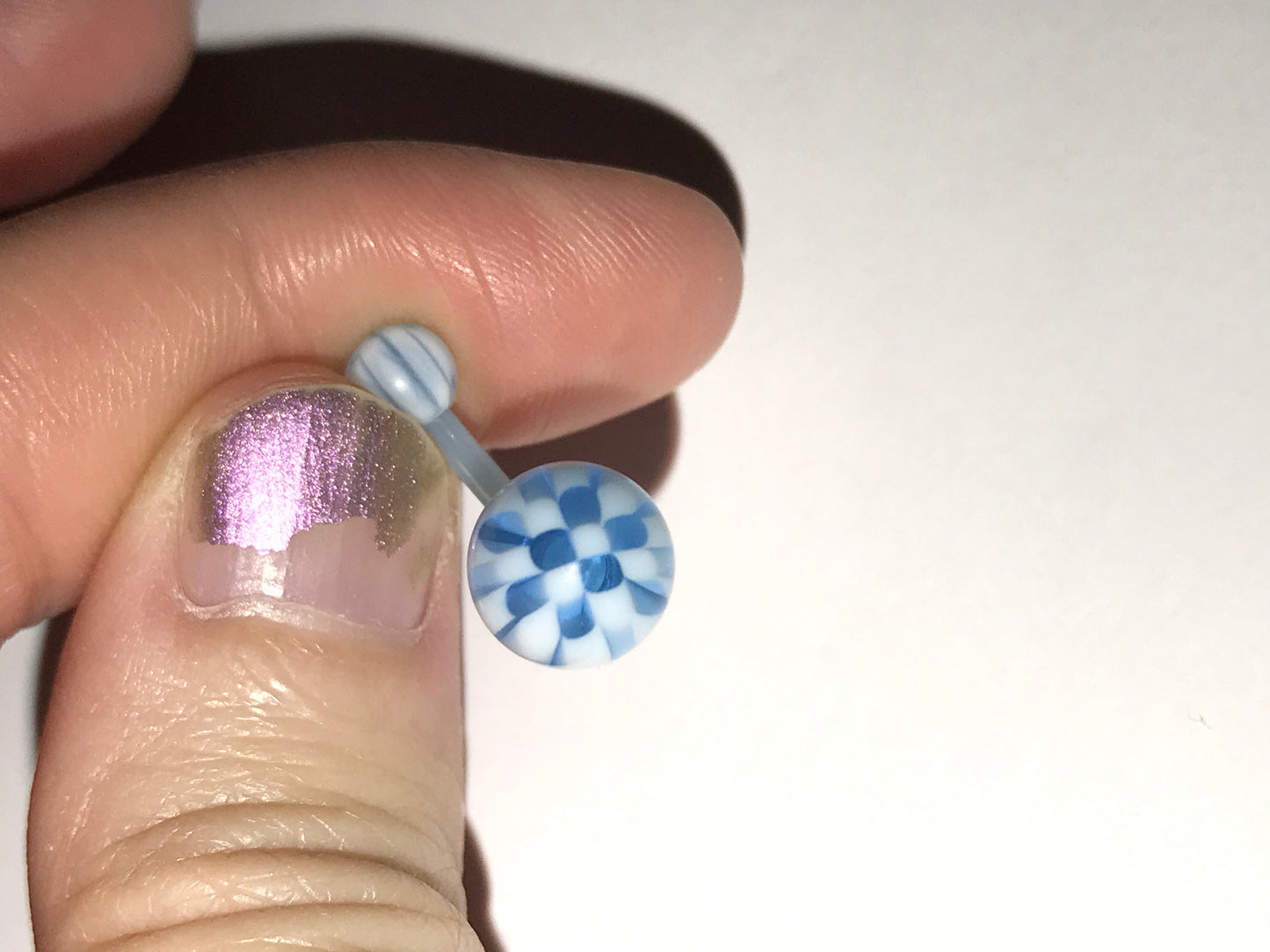 14 Gauge Blue and White Checkerboard Belly Ring