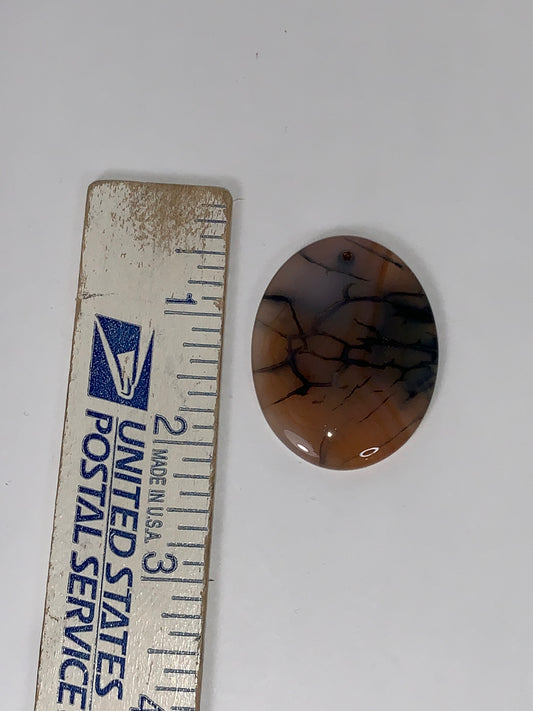 Oval Dragon Veins Agate Orange and Cream Focal Pendant