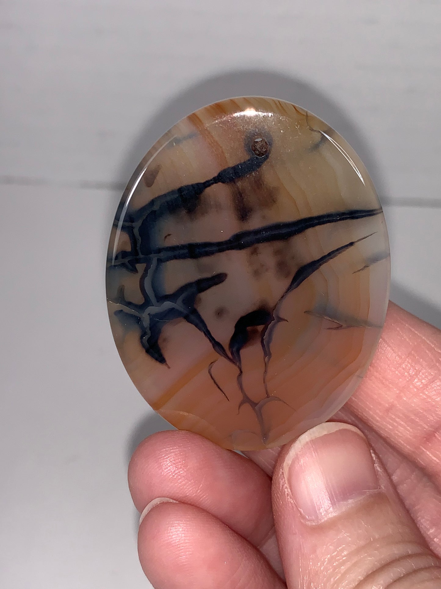 Oval Dragon Veins Agate Orange and Cream Focal Pendant
