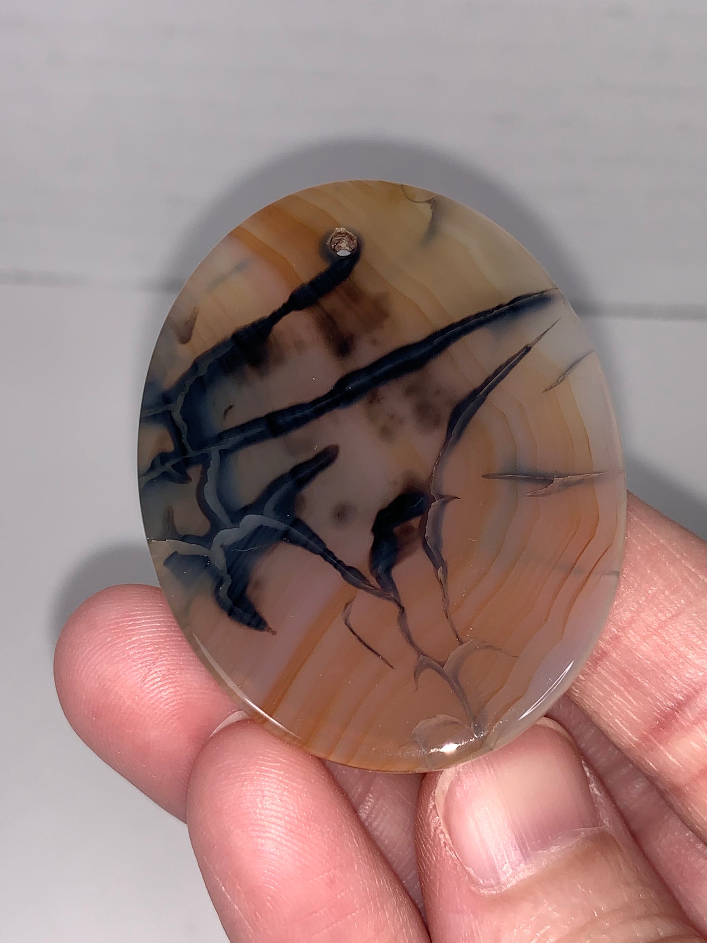 Oval Dragon Veins Agate Orange and Cream Focal Pendant