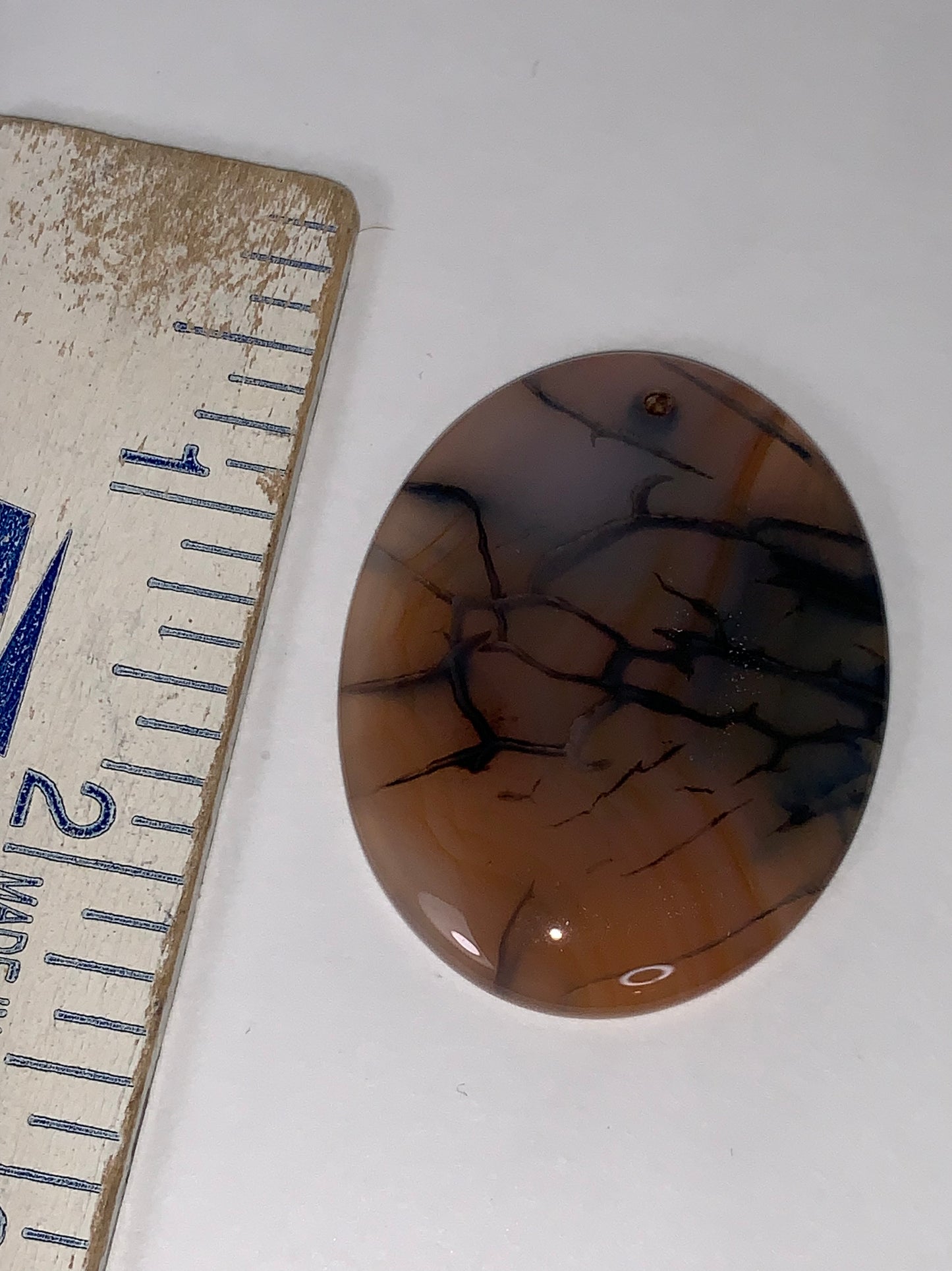 Oval Dragon Veins Agate Orange and Cream Focal Pendant