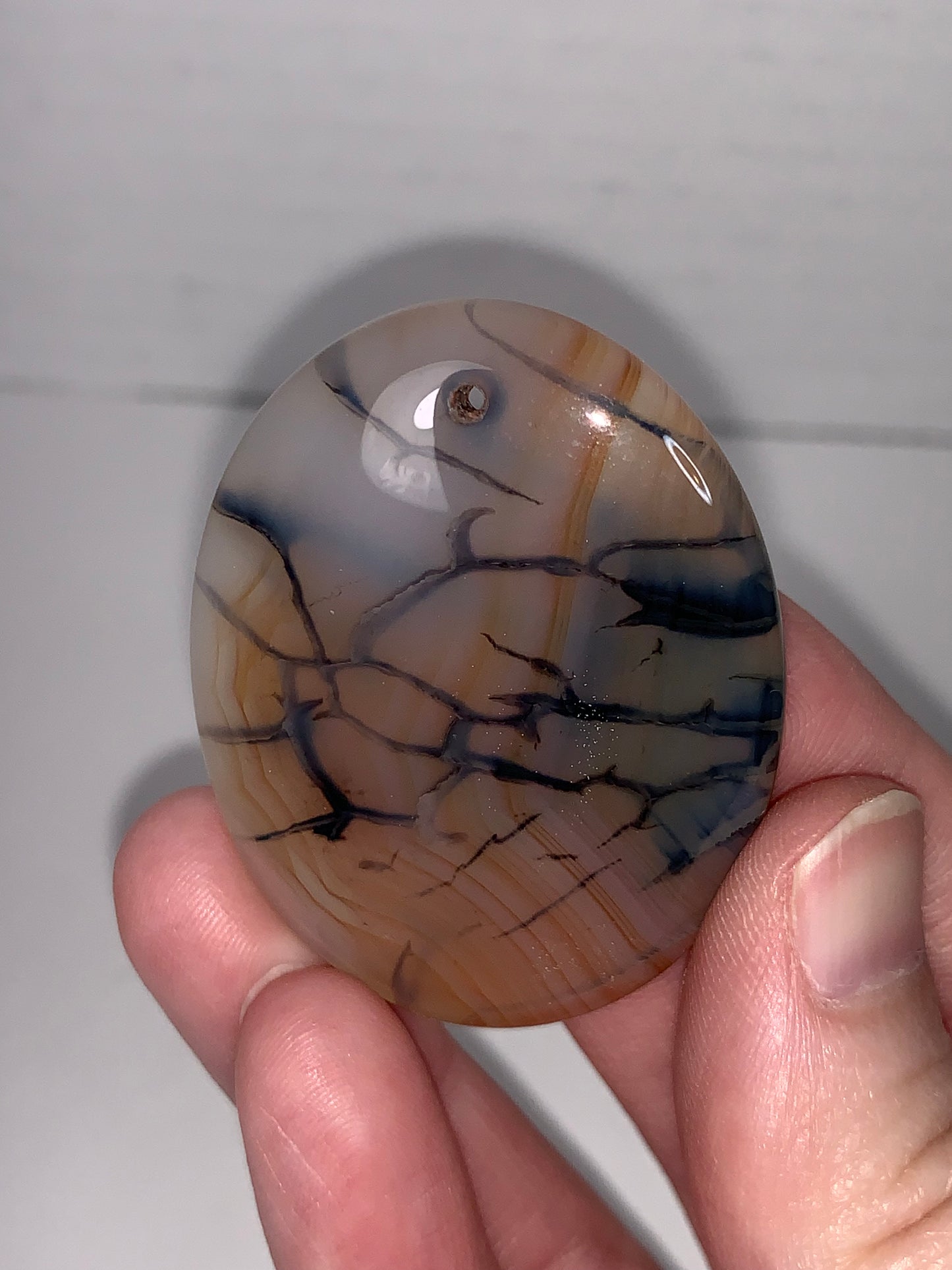 Oval Dragon Veins Agate Orange and Cream Focal Pendant