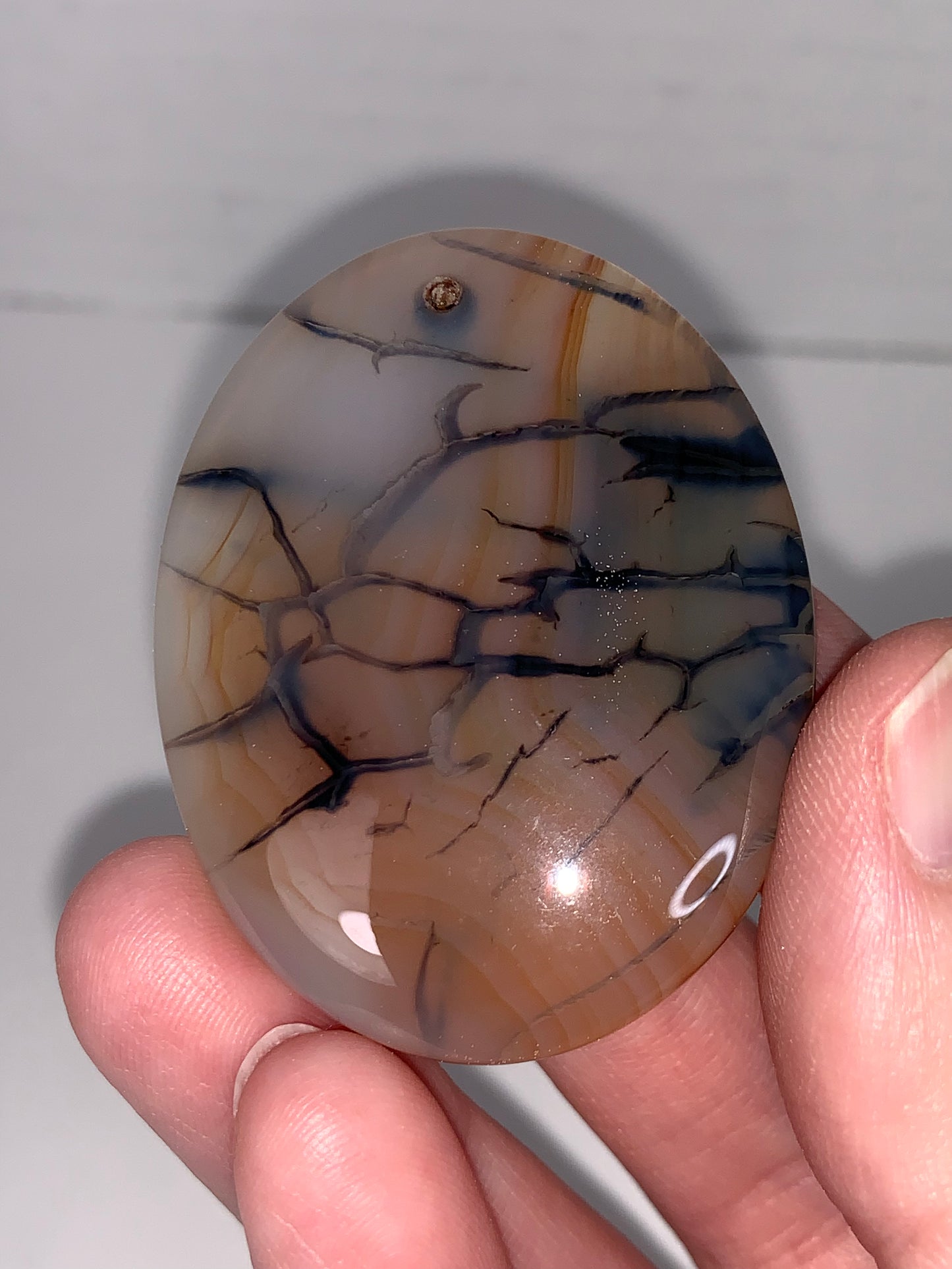 Oval Dragon Veins Agate Orange and Cream Focal Pendant