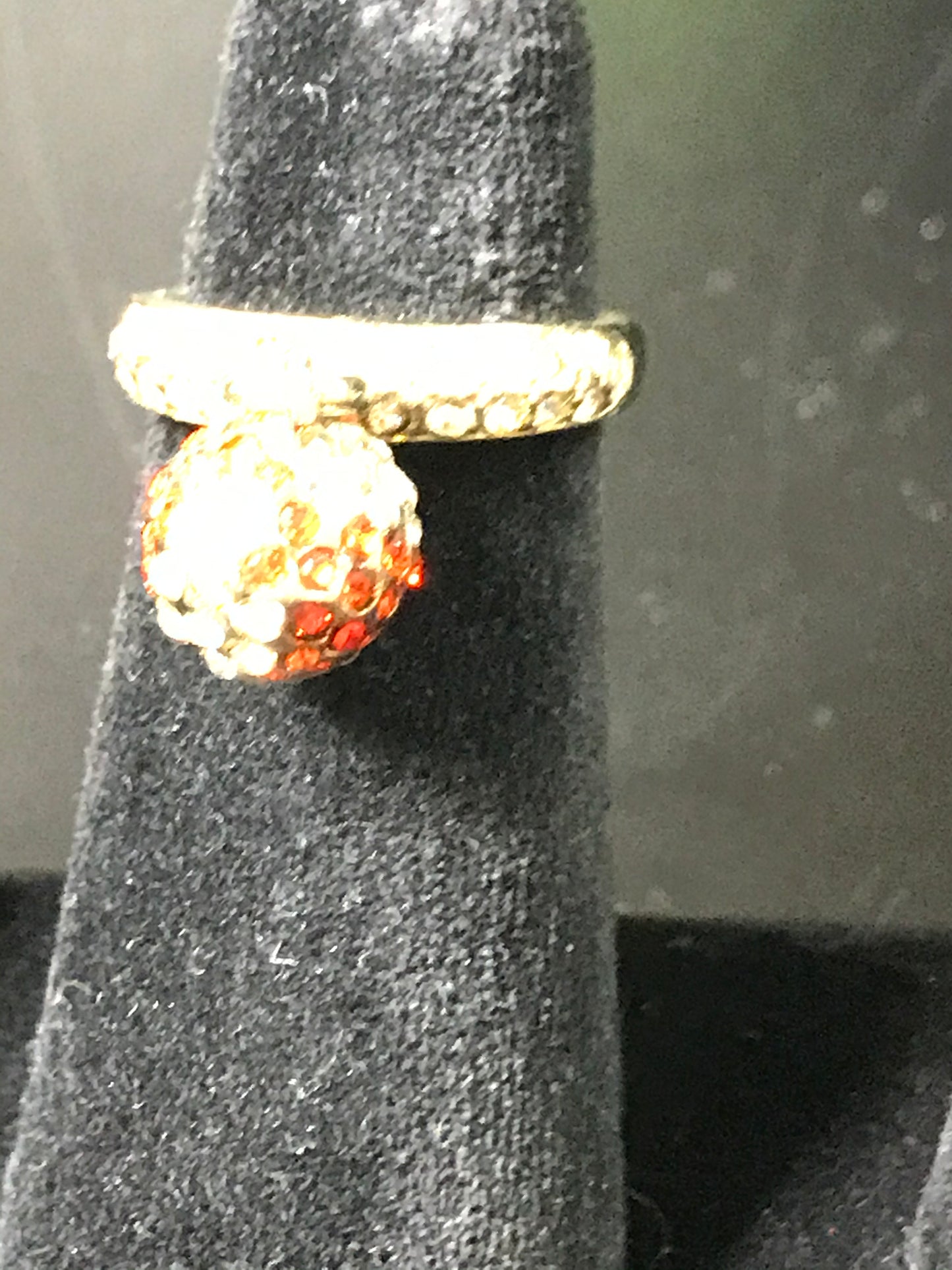 Gold Tone Ring with Rhinestones, size 7 1/2