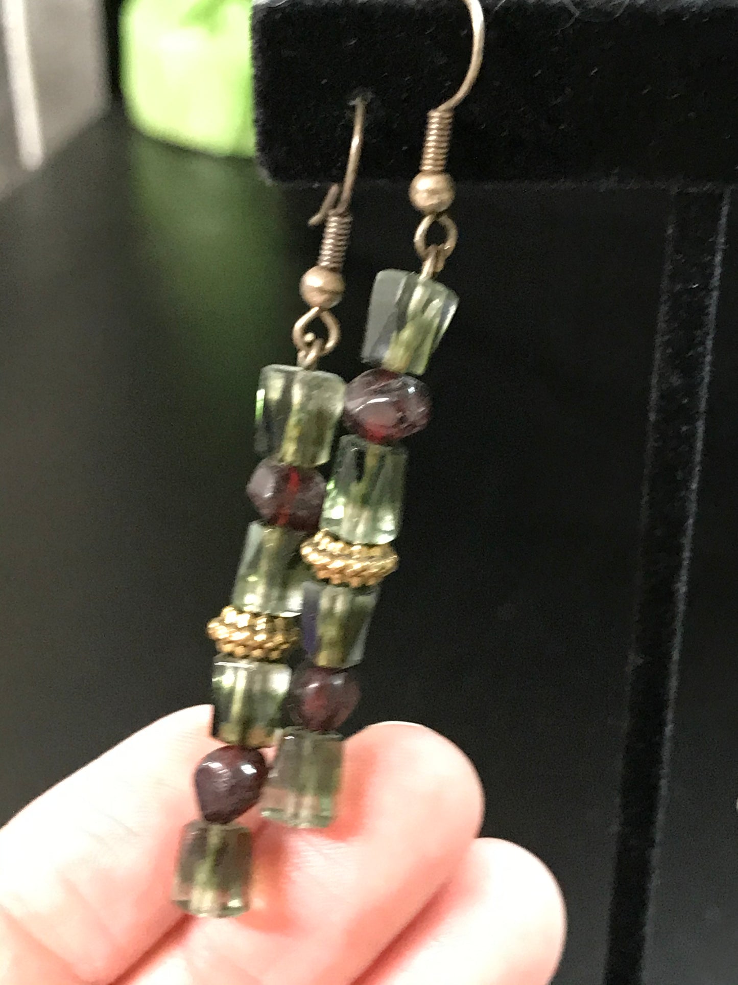 Green Quartz and Garnet Earrings