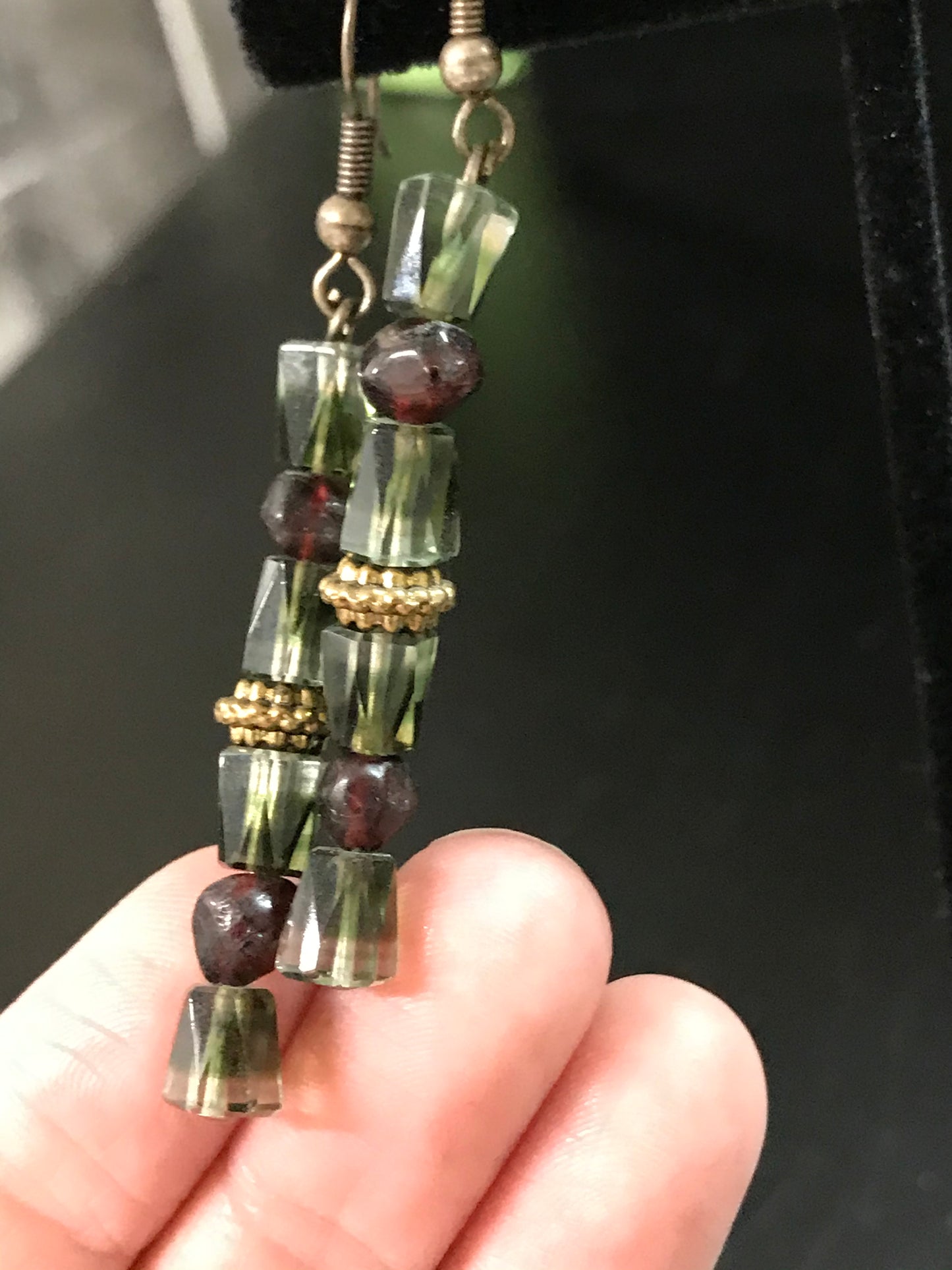 Green Quartz and Garnet Earrings