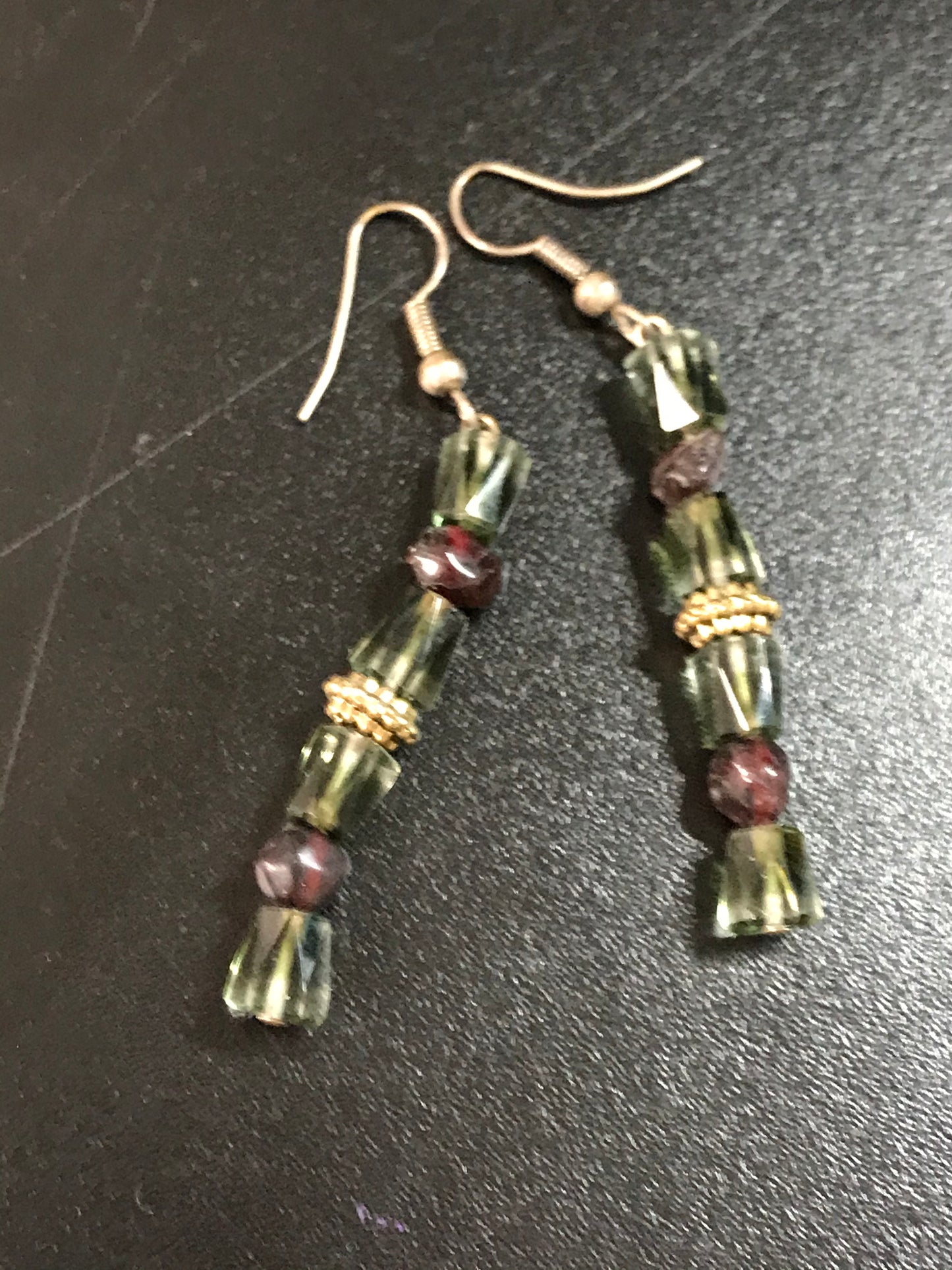 Green Quartz and Garnet Earrings