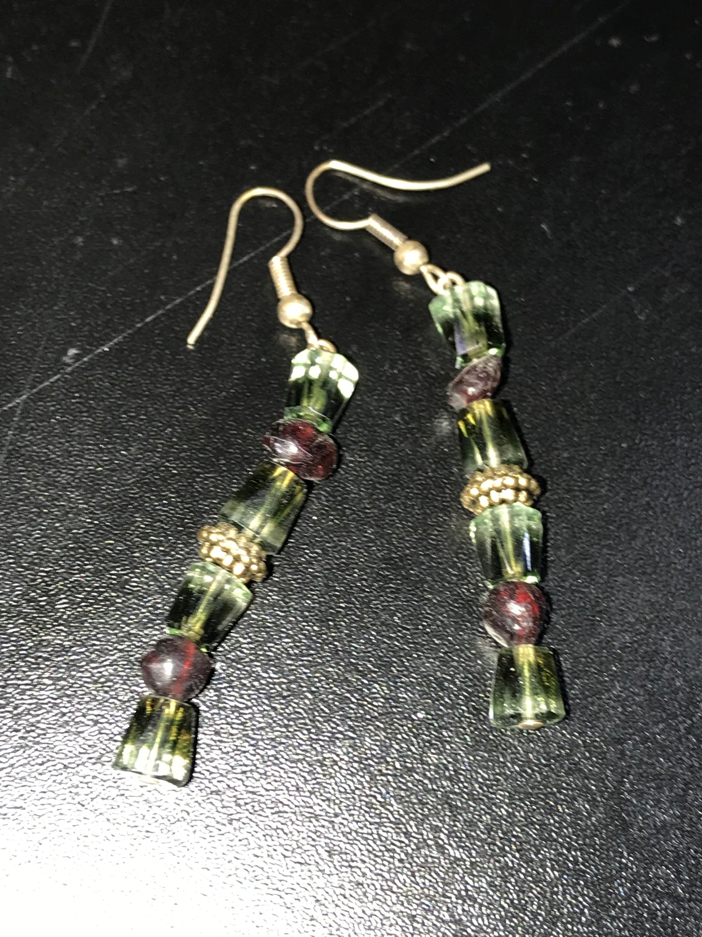 Green Quartz and Garnet Earrings