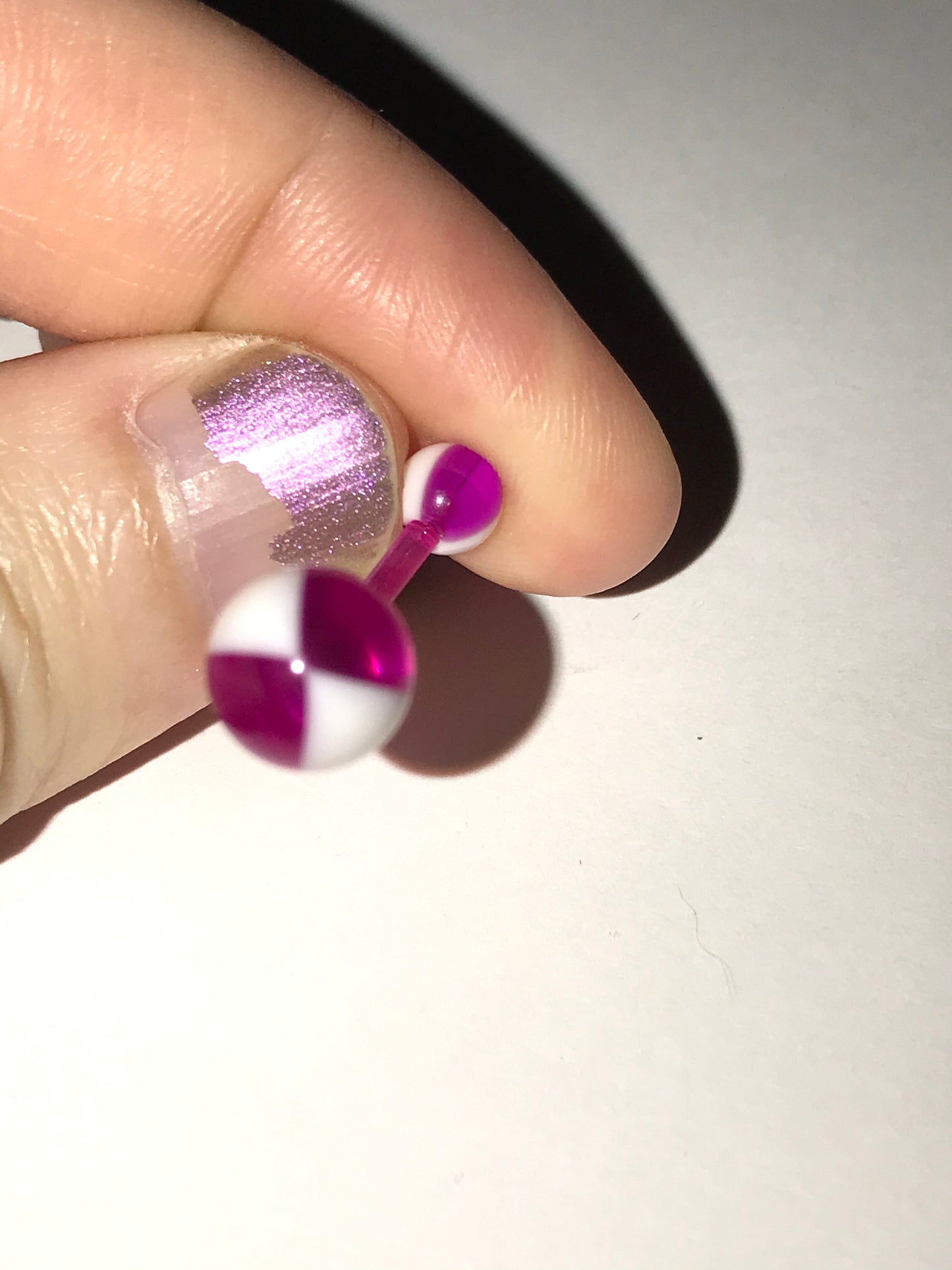 14 Gauge Purple and white Beach Ball Design Belly Ring