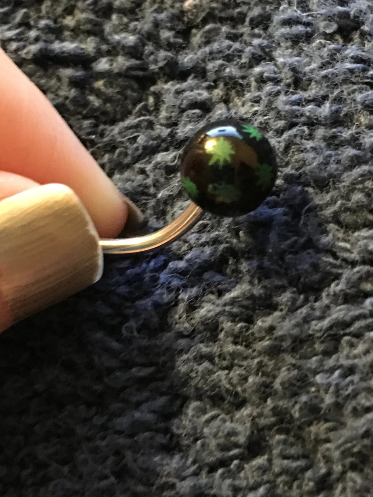 14 Gauge Black and Green Pot Leaf Belly Ring