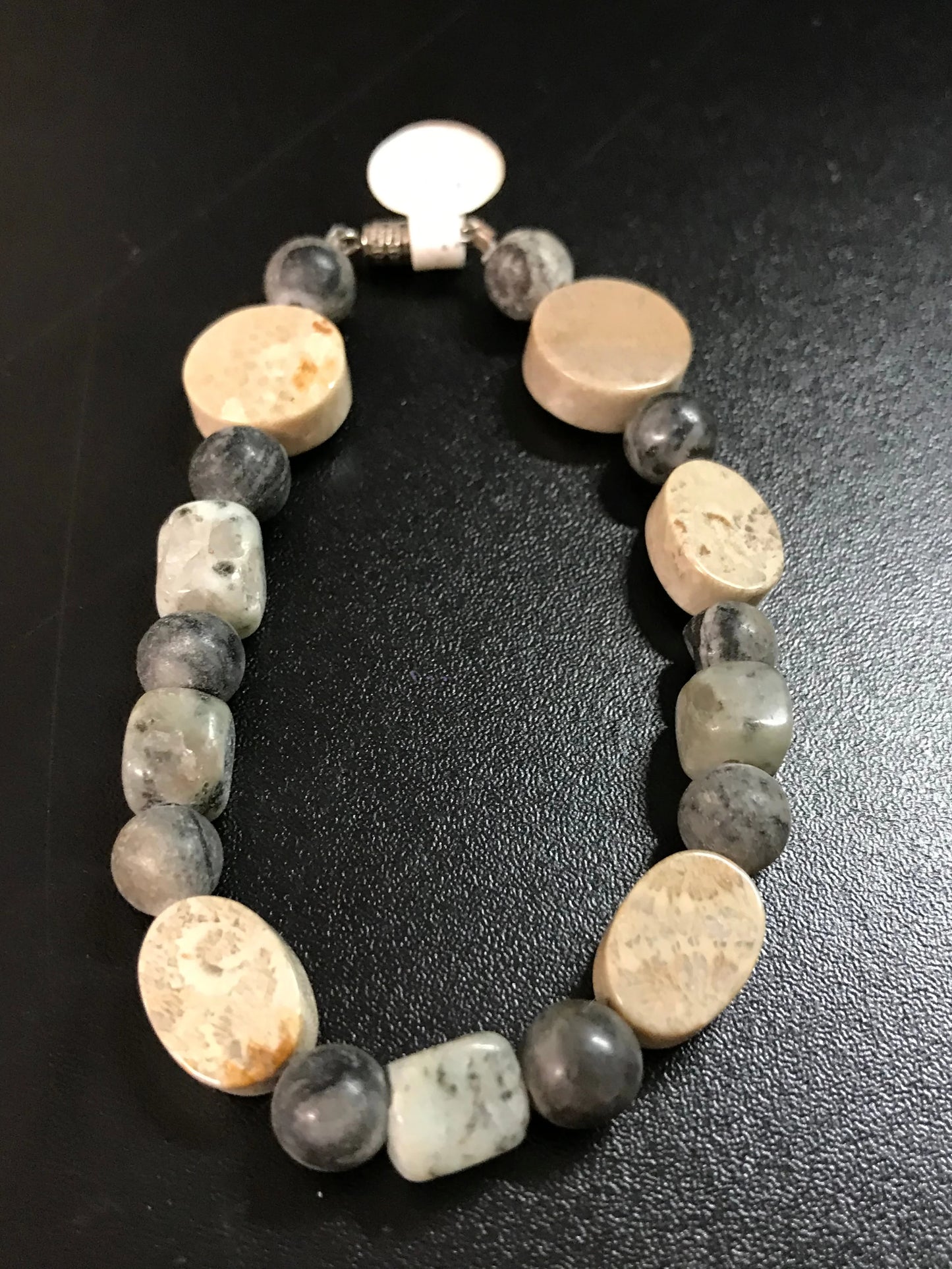 8" Grey line Marble and Coral Bracelet
