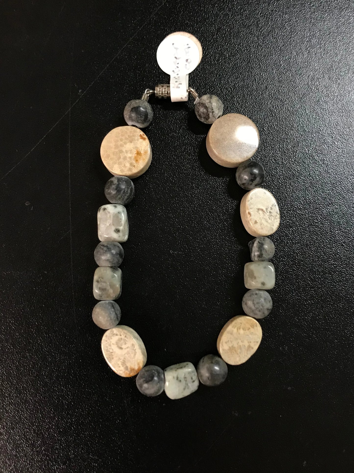 8" Grey line Marble and Coral Bracelet