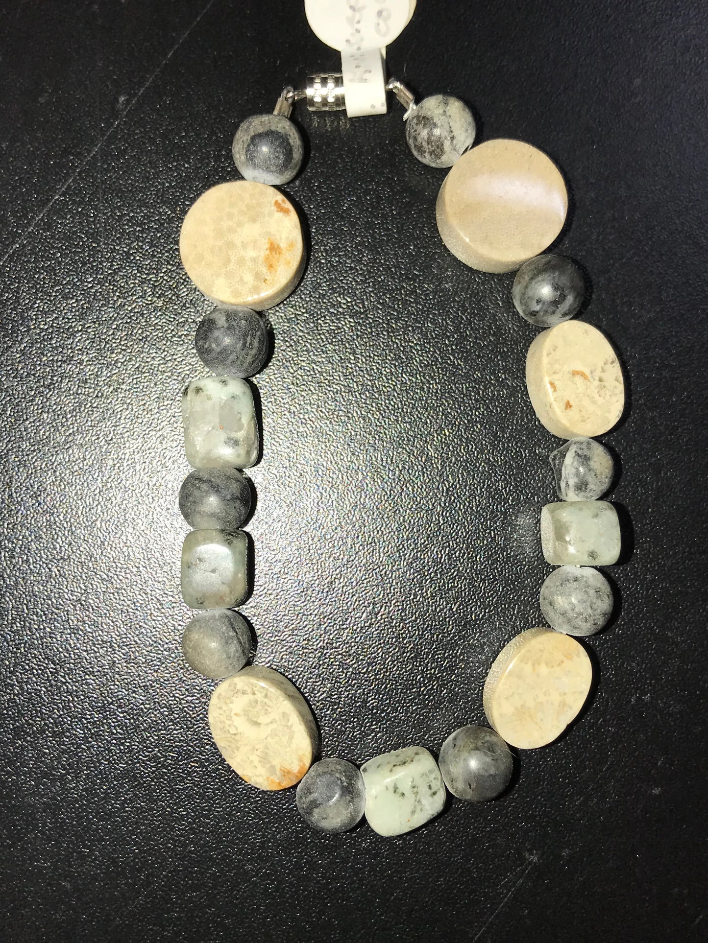 8" Grey line Marble and Coral Bracelet