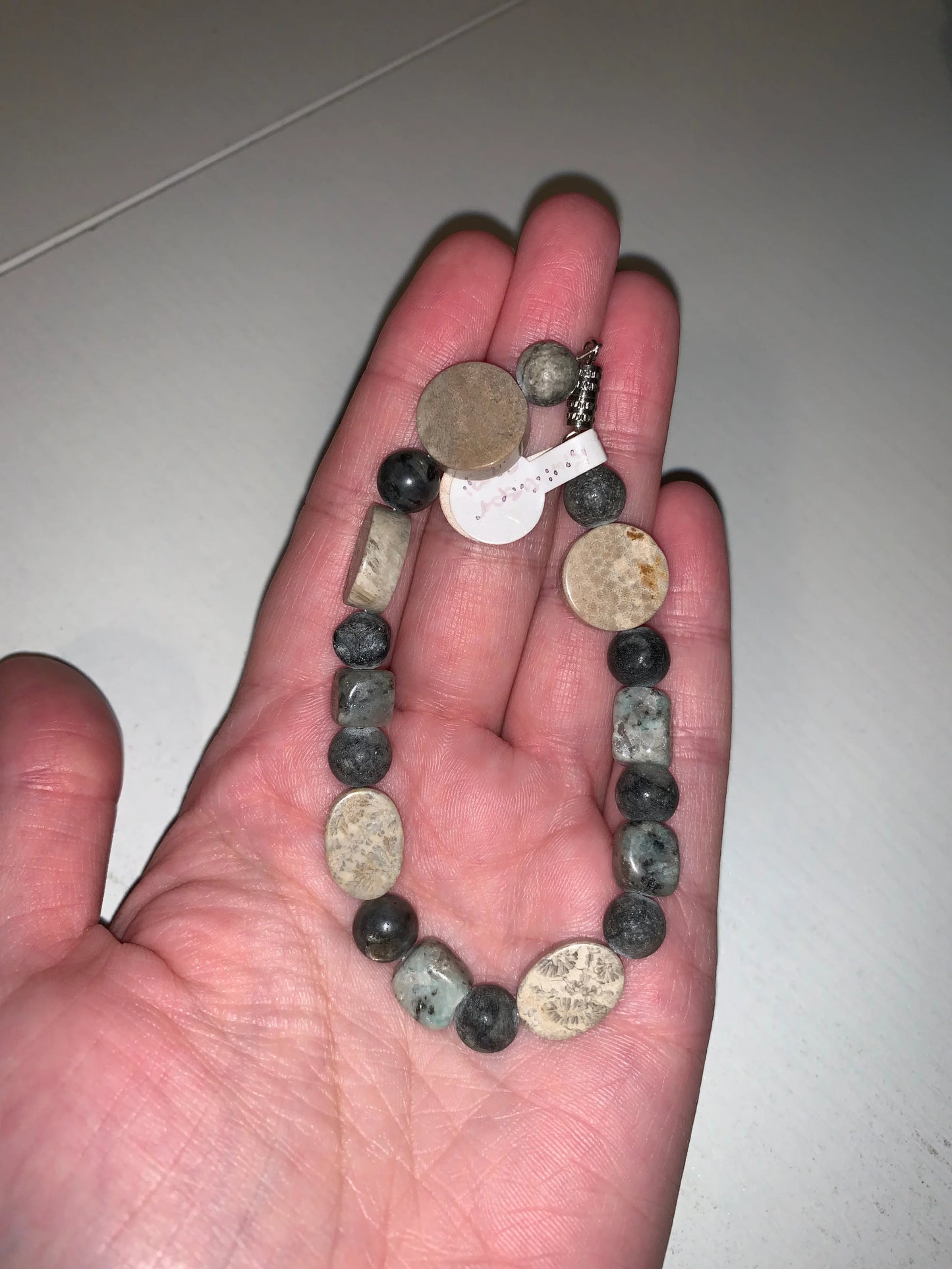 8" Grey line Marble and Coral Bracelet
