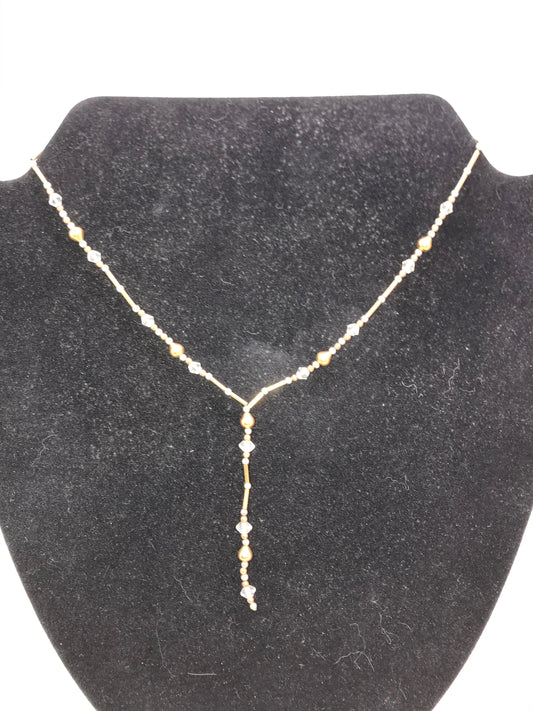 15 1/2" Gold and Clear Y-Shaped Beaded Necklace