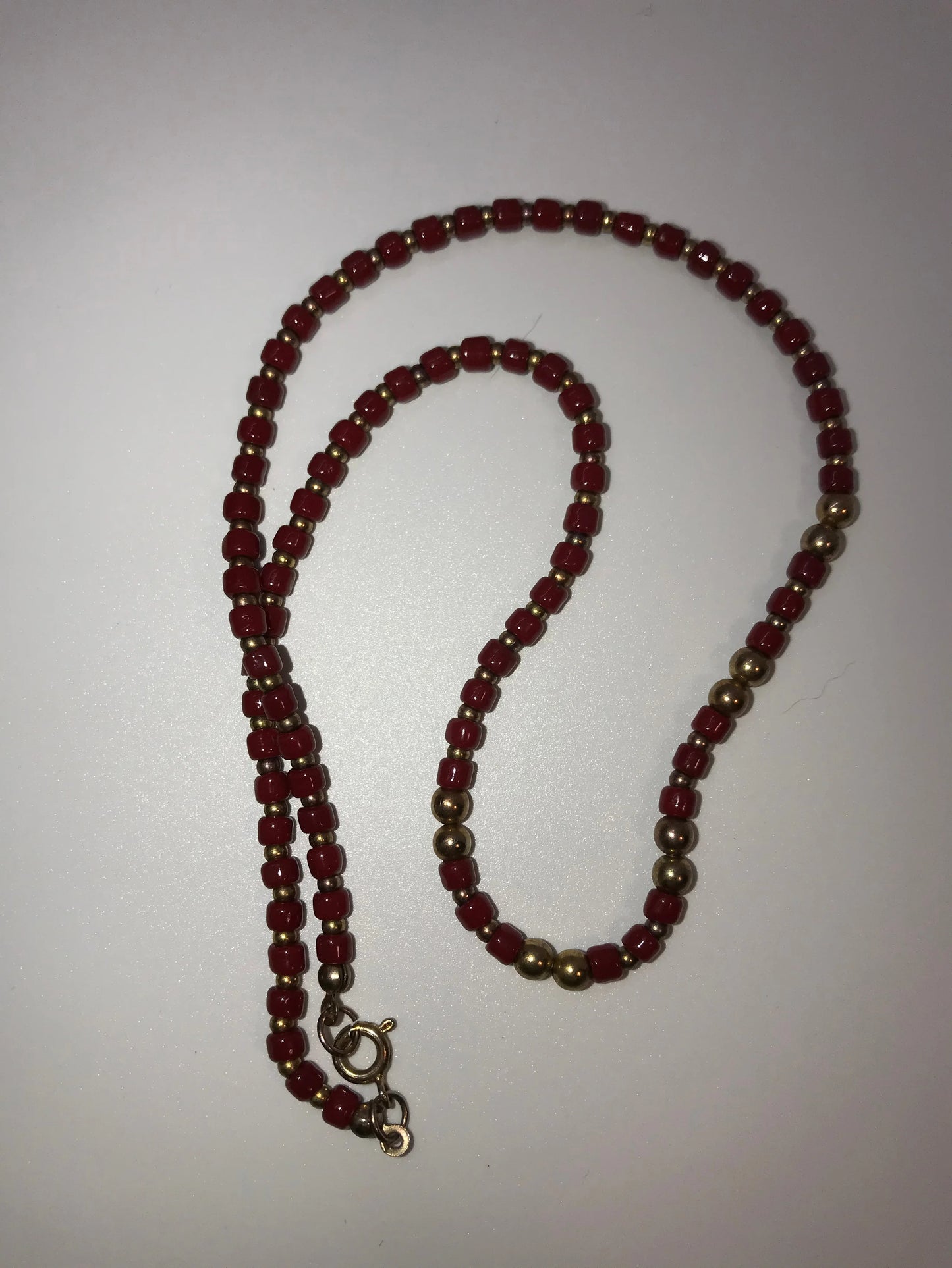 16" Long Red and Gold Beaded Necklace