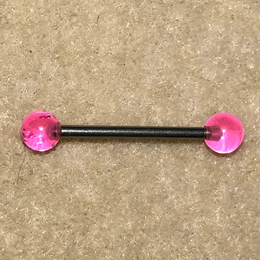 14 Gauge Pink Clear and Silver Glitter Design Tongue Ring