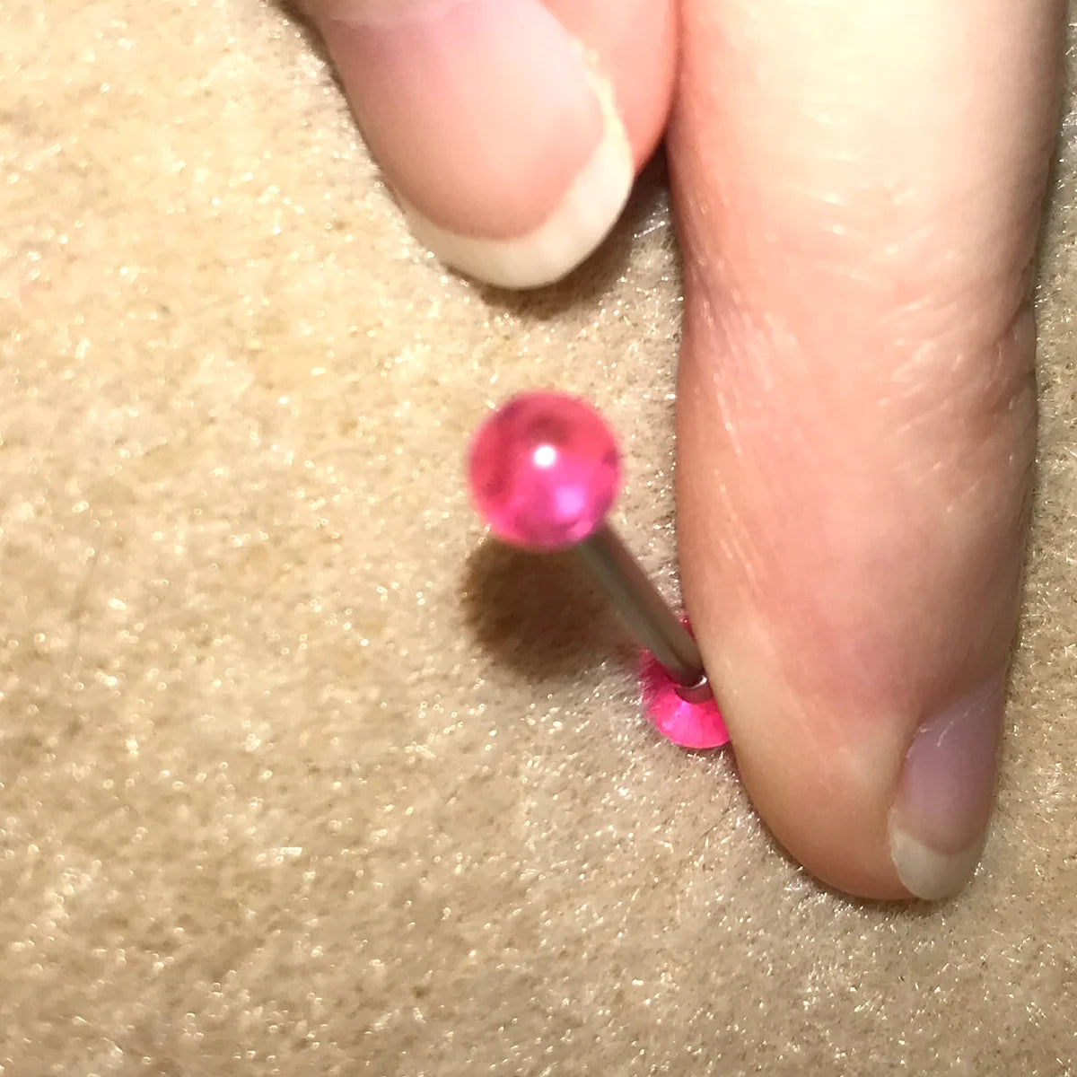 14 Gauge Pink Clear and Silver Glitter Design Tongue Ring
