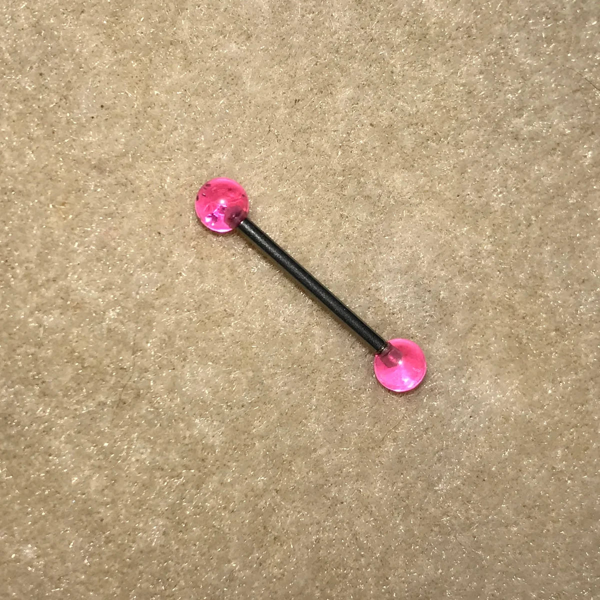 14 Gauge Pink Clear and Silver Glitter Design Tongue Ring