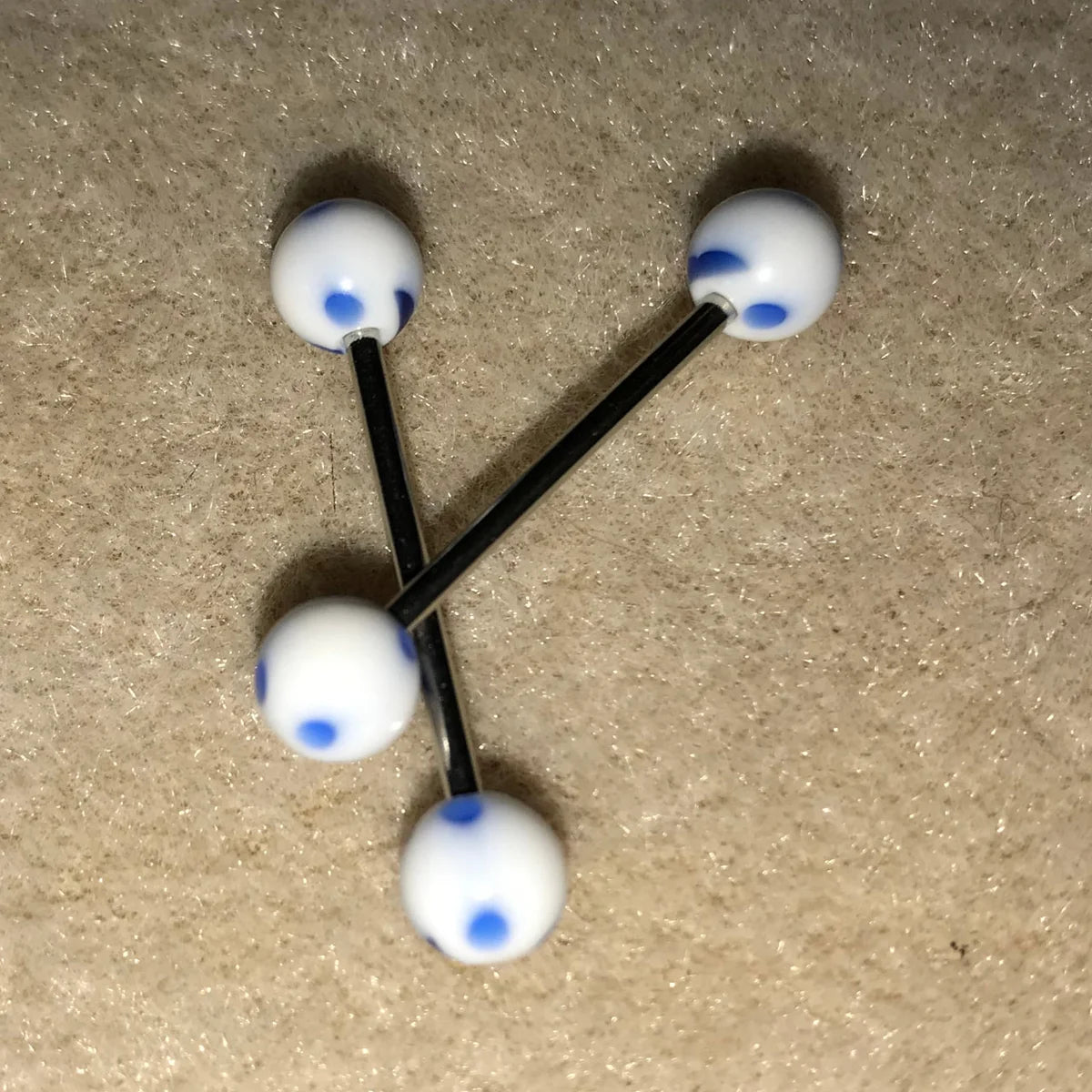 14 Gauge White and Blue Smiley Face Tongue Ring