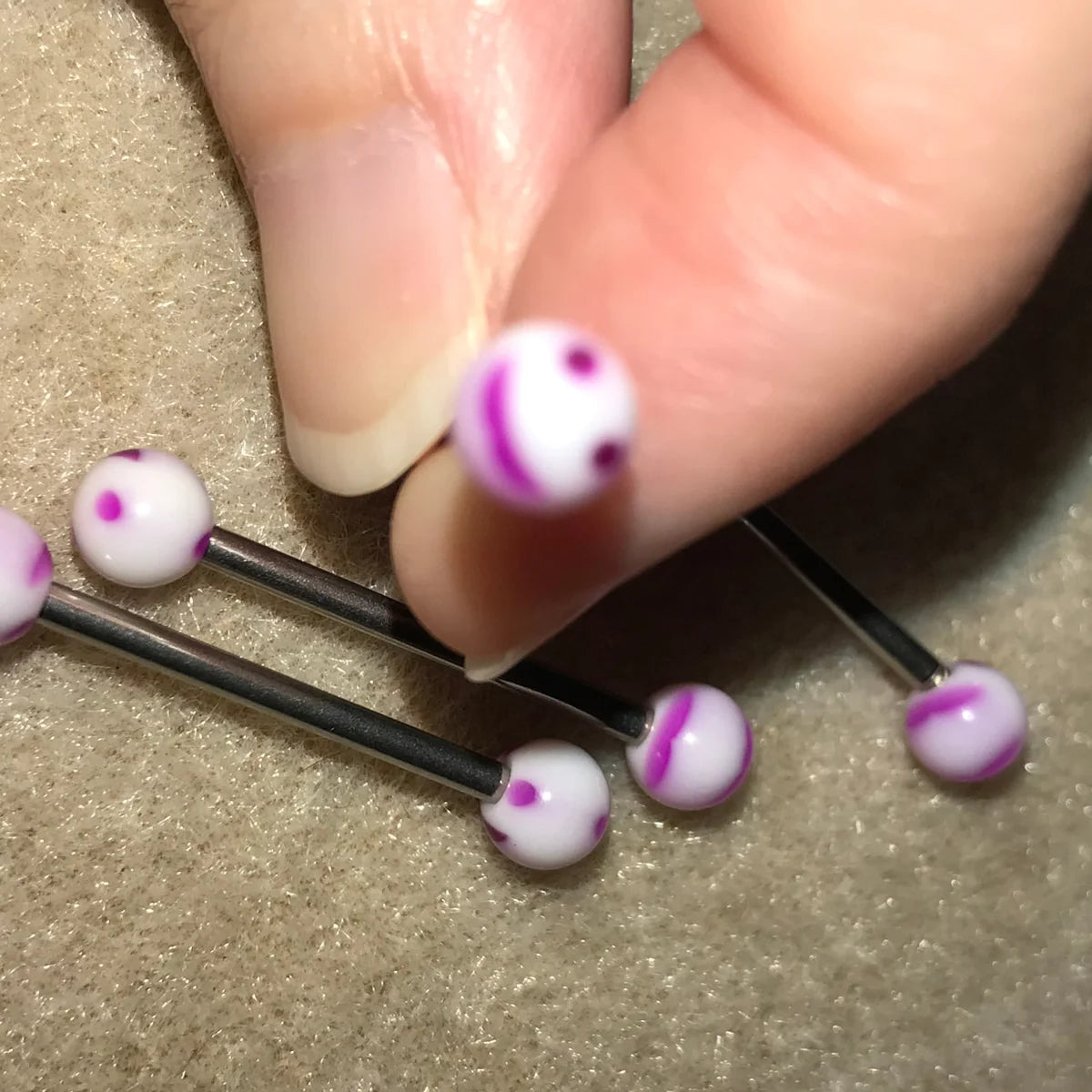 14 Gauge White and Purple Smiley Face Tongue Ring