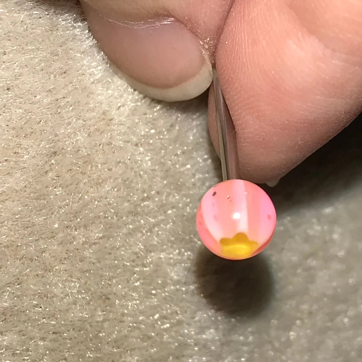 14 Gauge Pink, Orange, and White Glitter Star Design Tongue Ring