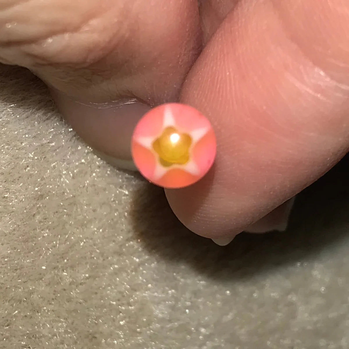 14 Gauge Pink, Orange, and White Glitter Star Design Tongue Ring