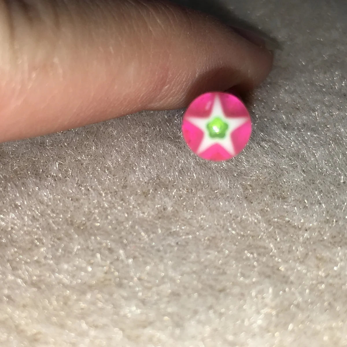 14 Gauge Pink, Green, and White Glitter Star Design Tongue Ring