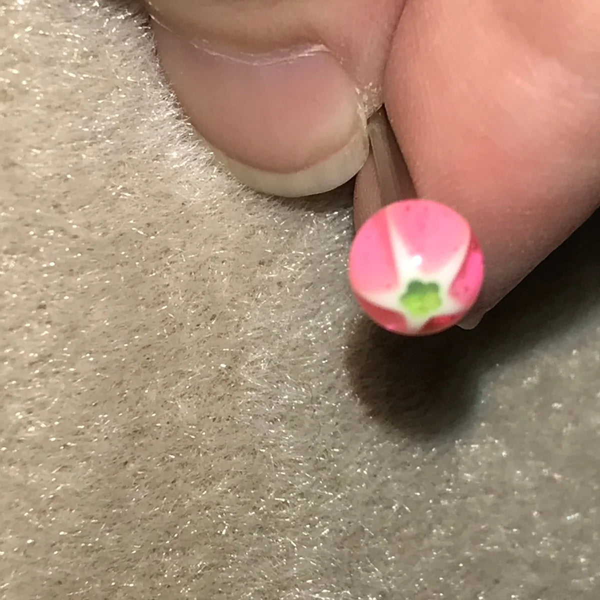14 Gauge Pink, Green, and White Glitter Star Design Tongue Ring